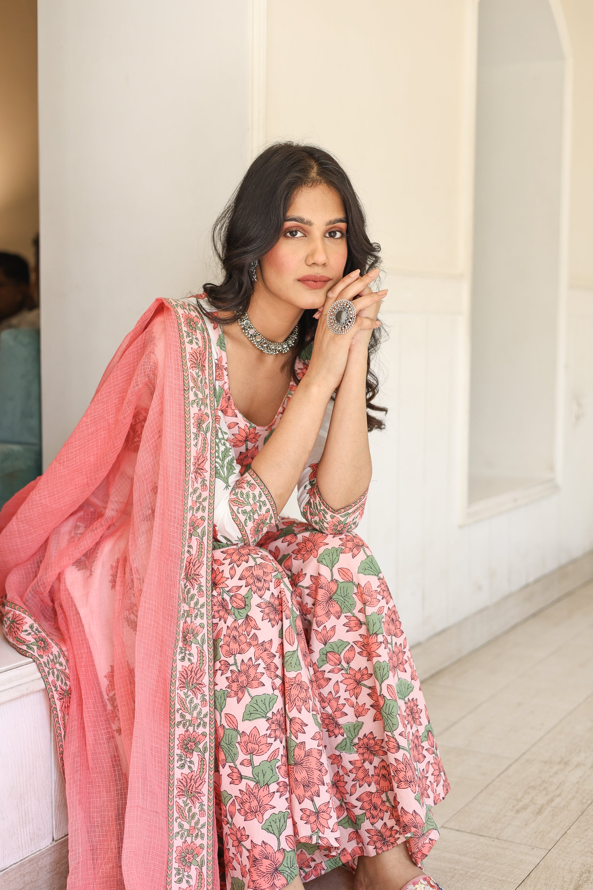 Lotus kalamkari Kalidar sharara set