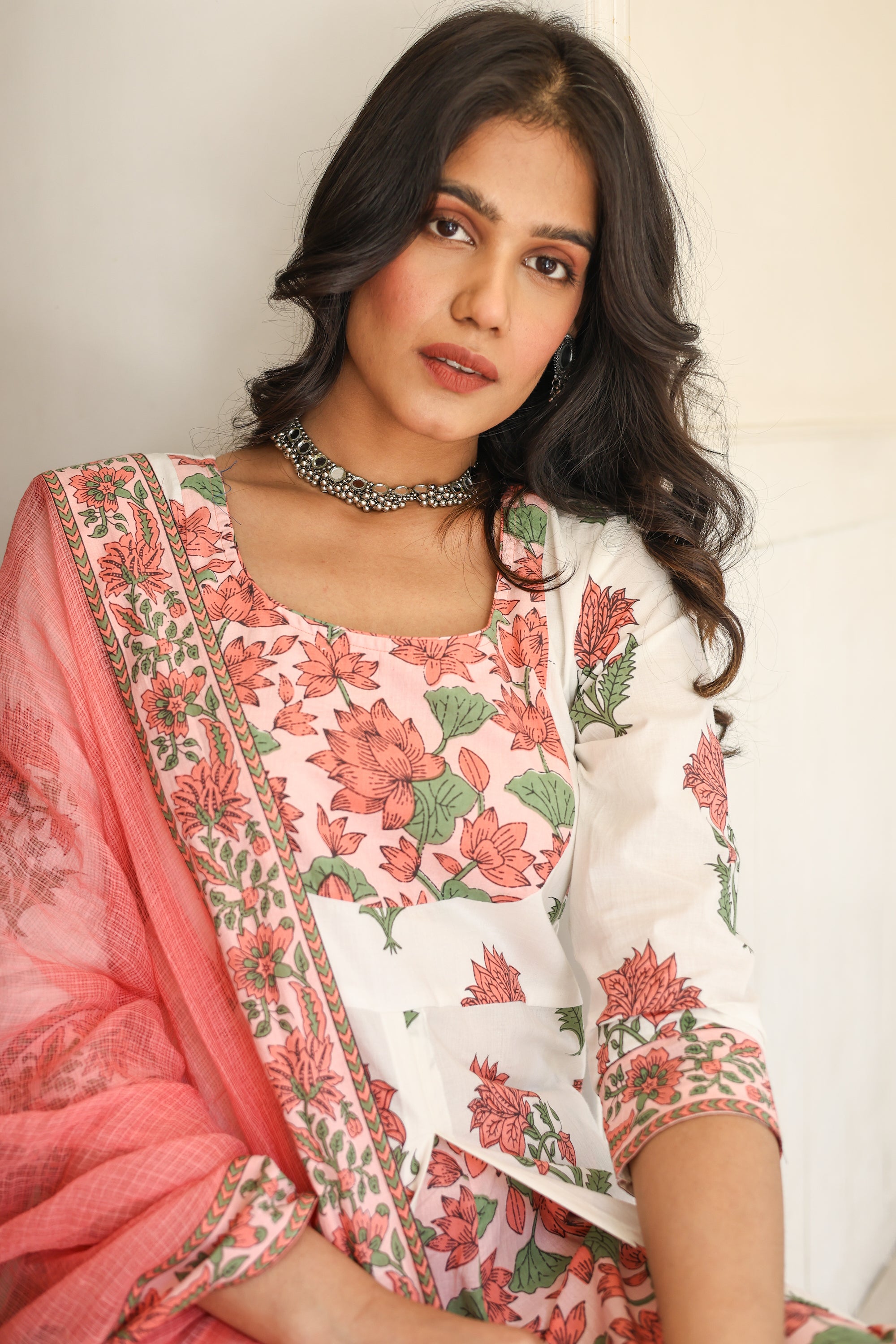 Lotus kalamkari Kalidar sharara set