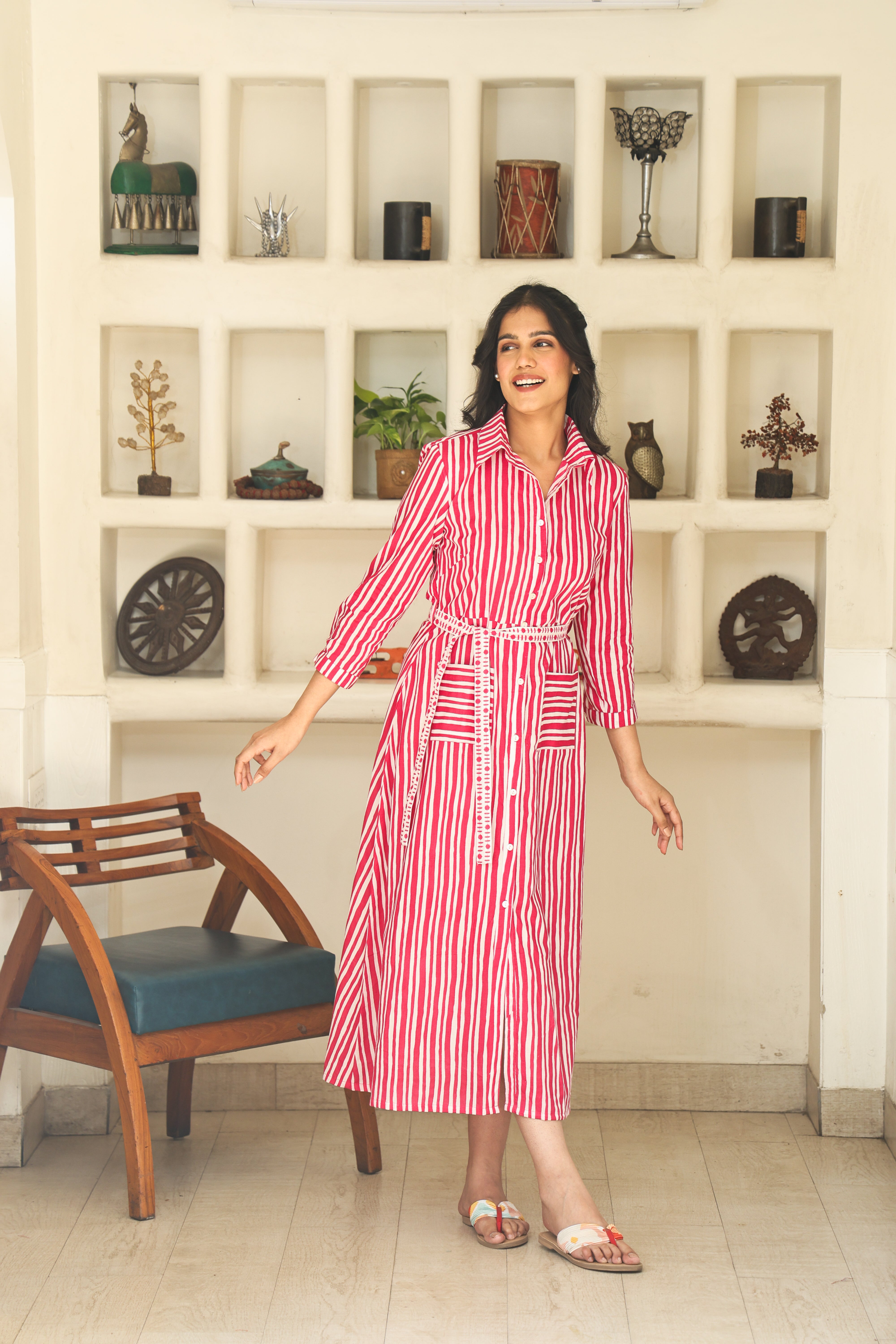 PINK STRIPE SHIRT DRESS