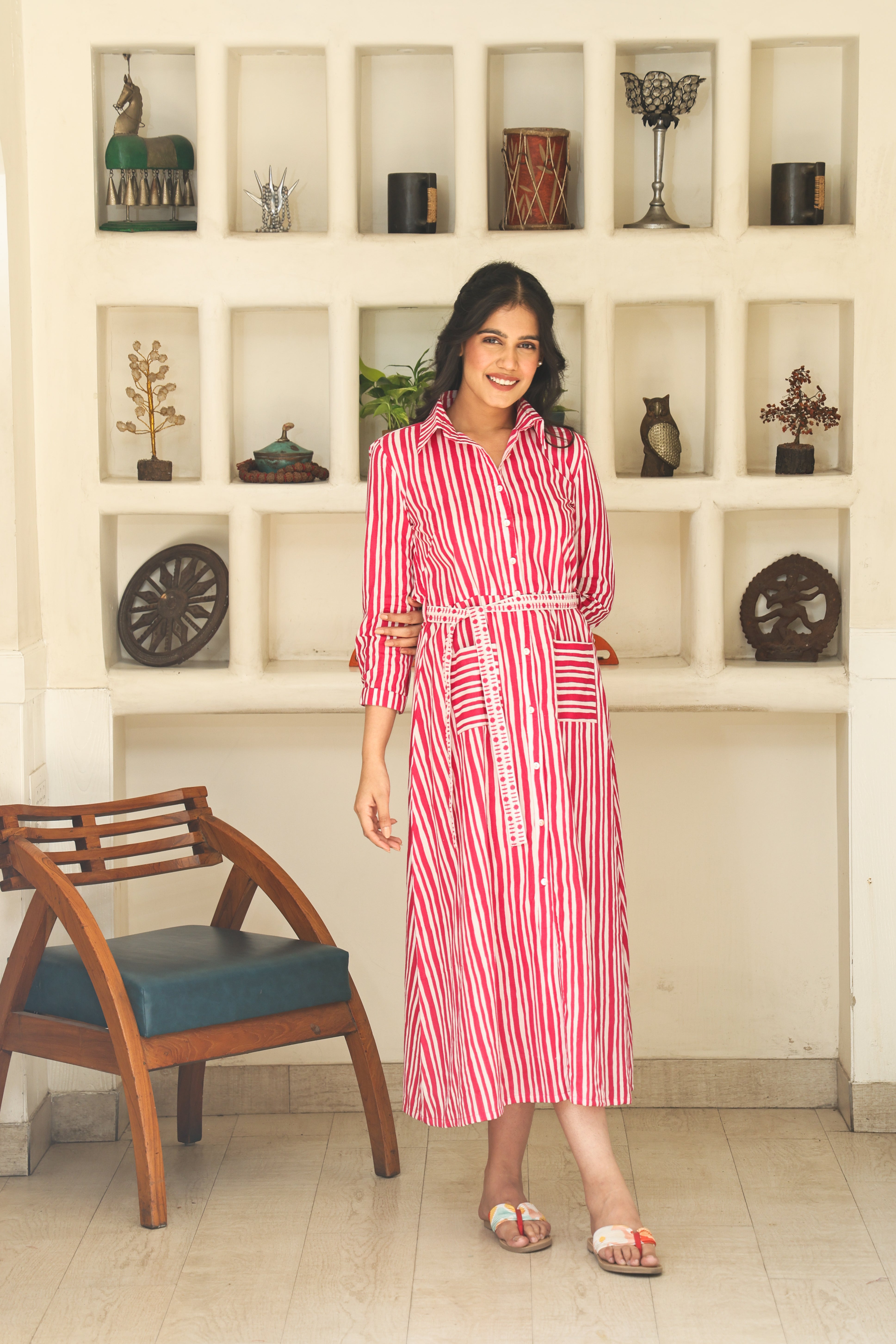 PINK STRIPE SHIRT DRESS