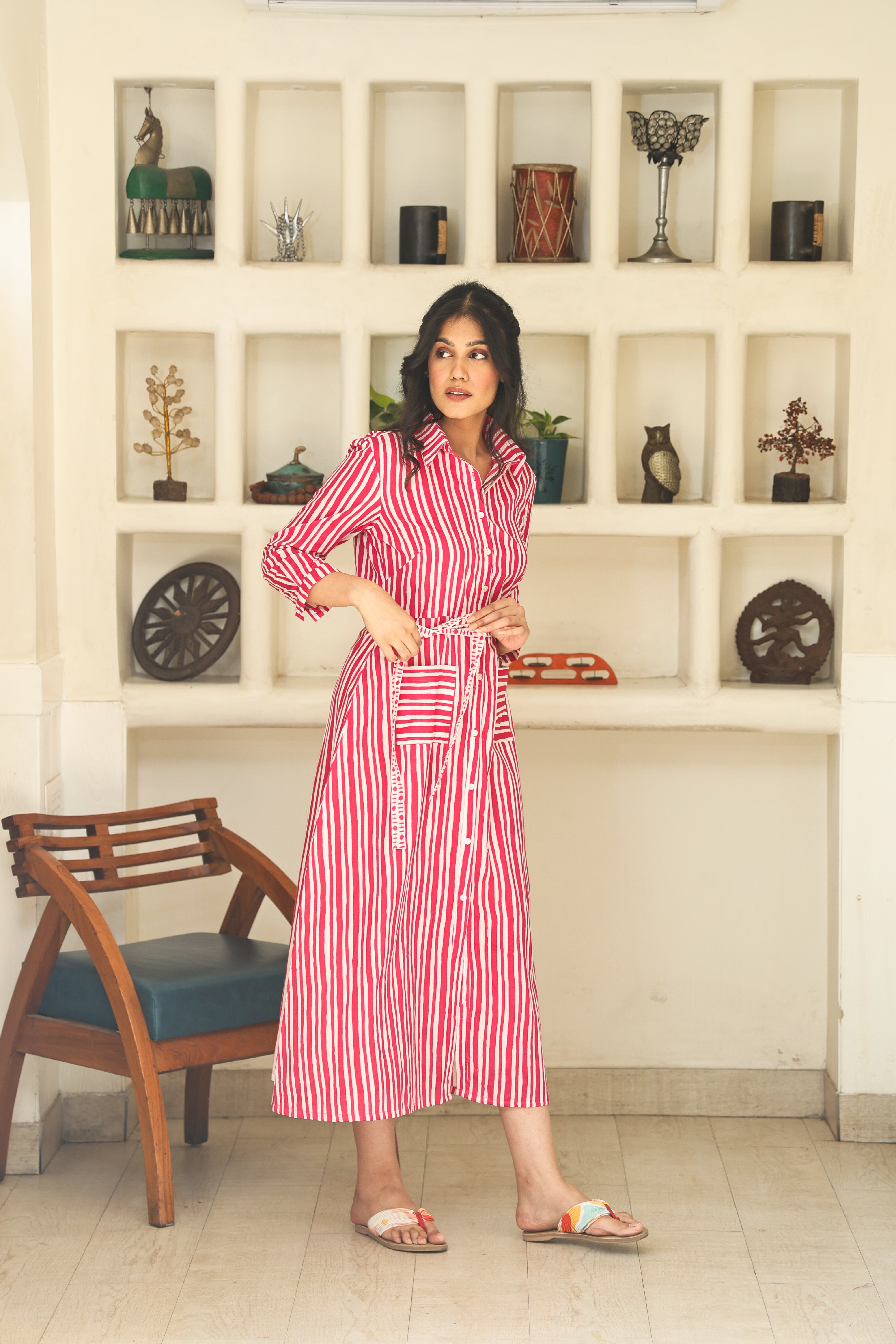 PINK STRIPE SHIRT DRESS
