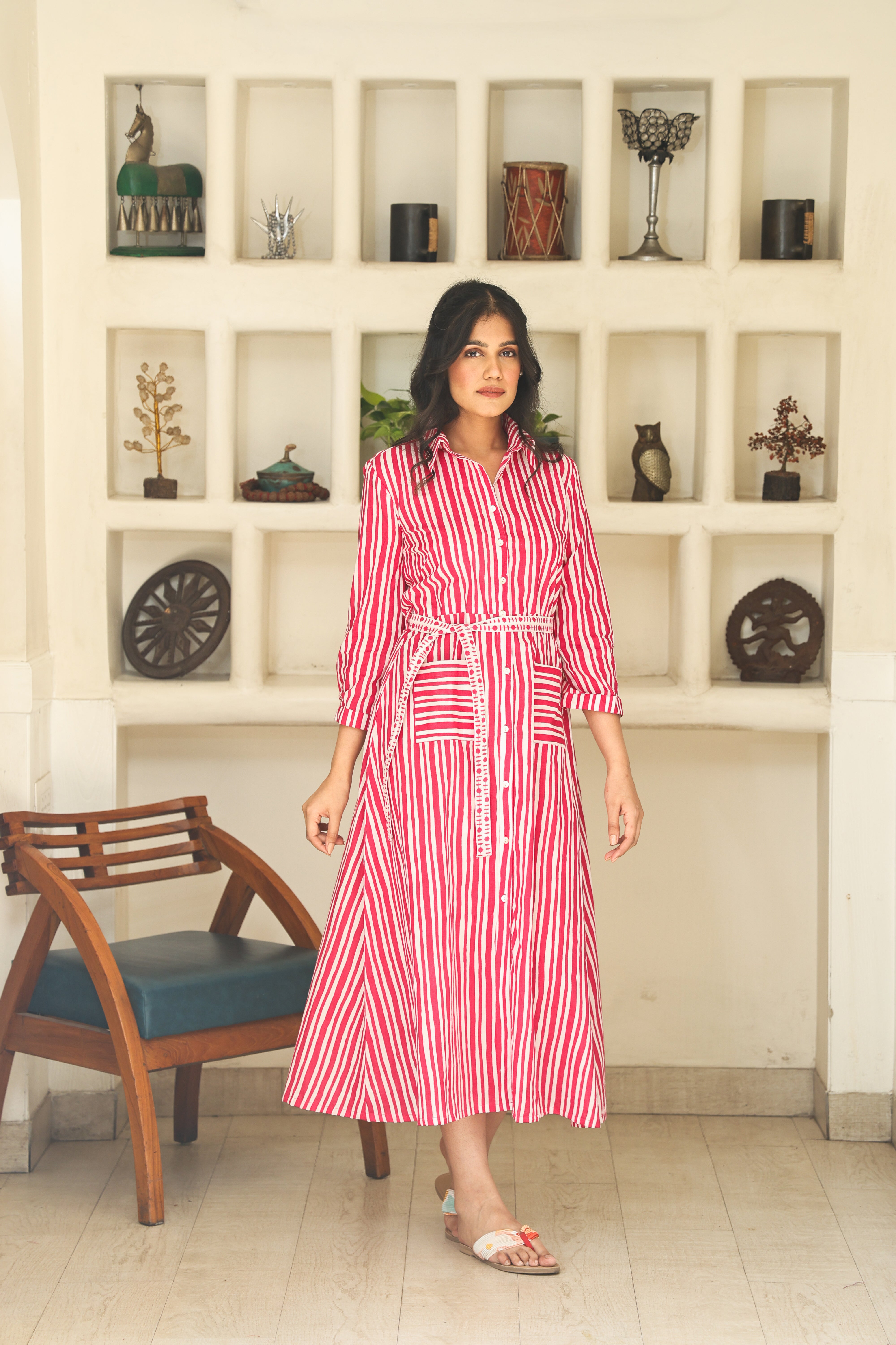 PINK STRIPE SHIRT DRESS