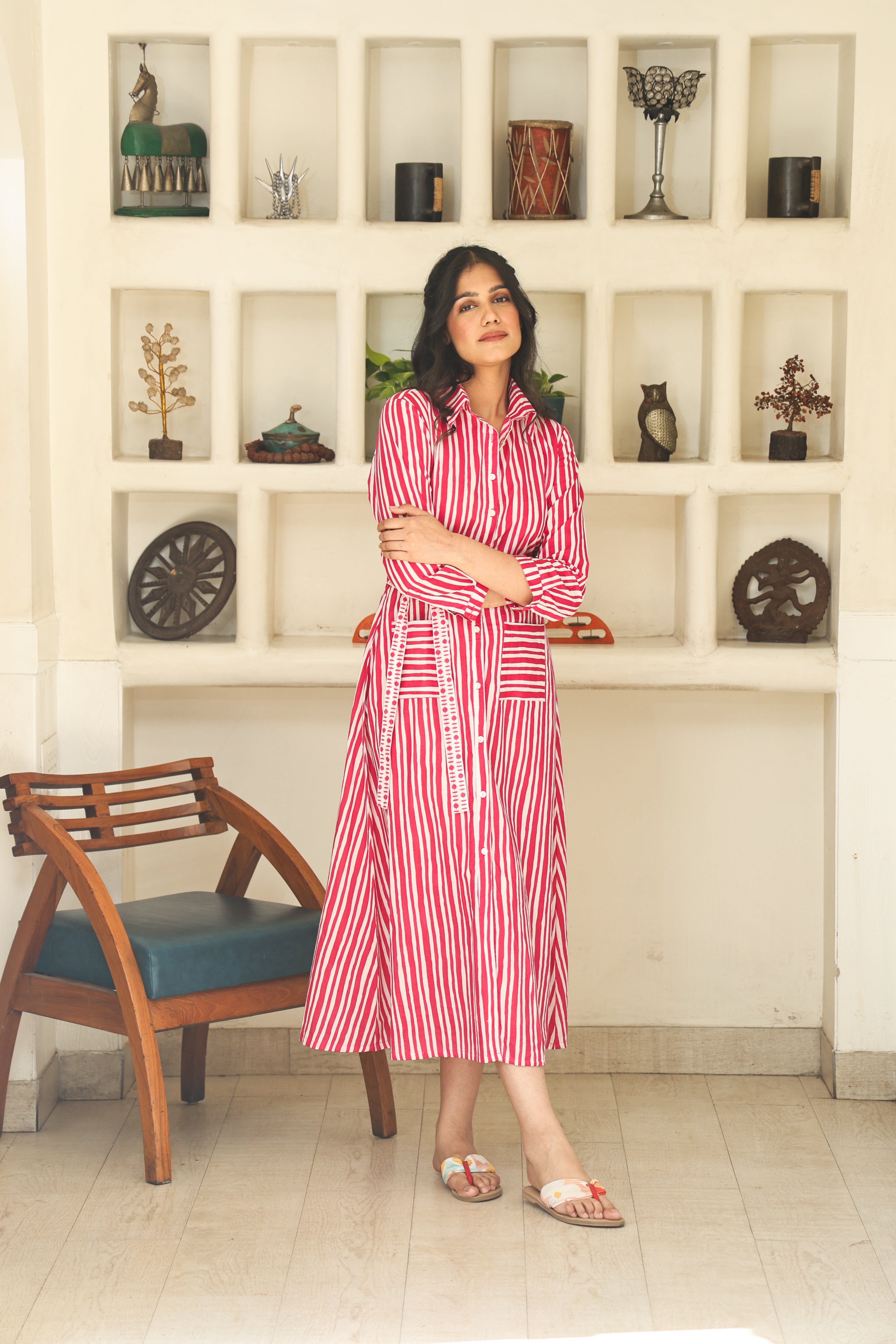 PINK STRIPE SHIRT DRESS