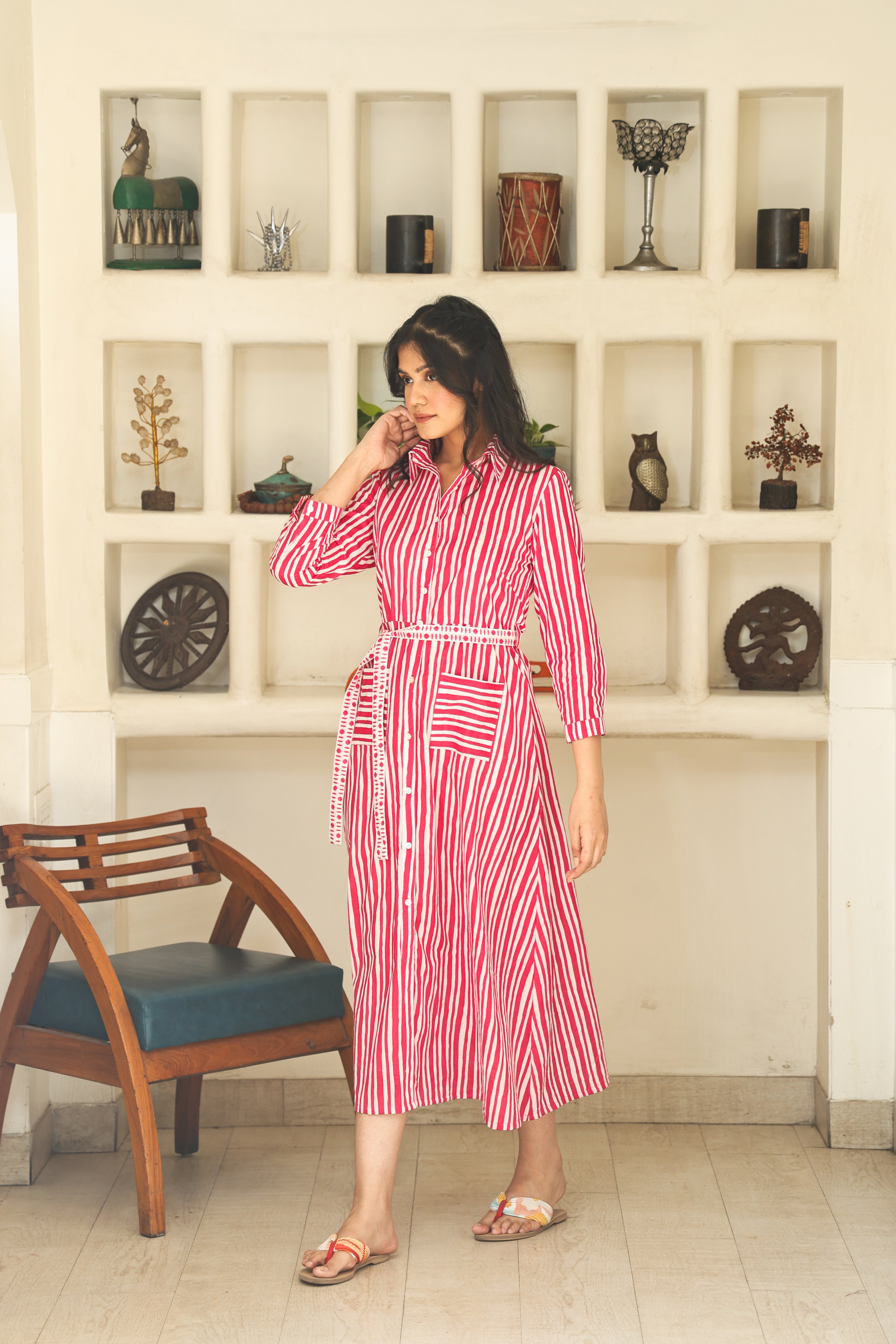 PINK STRIPE SHIRT DRESS