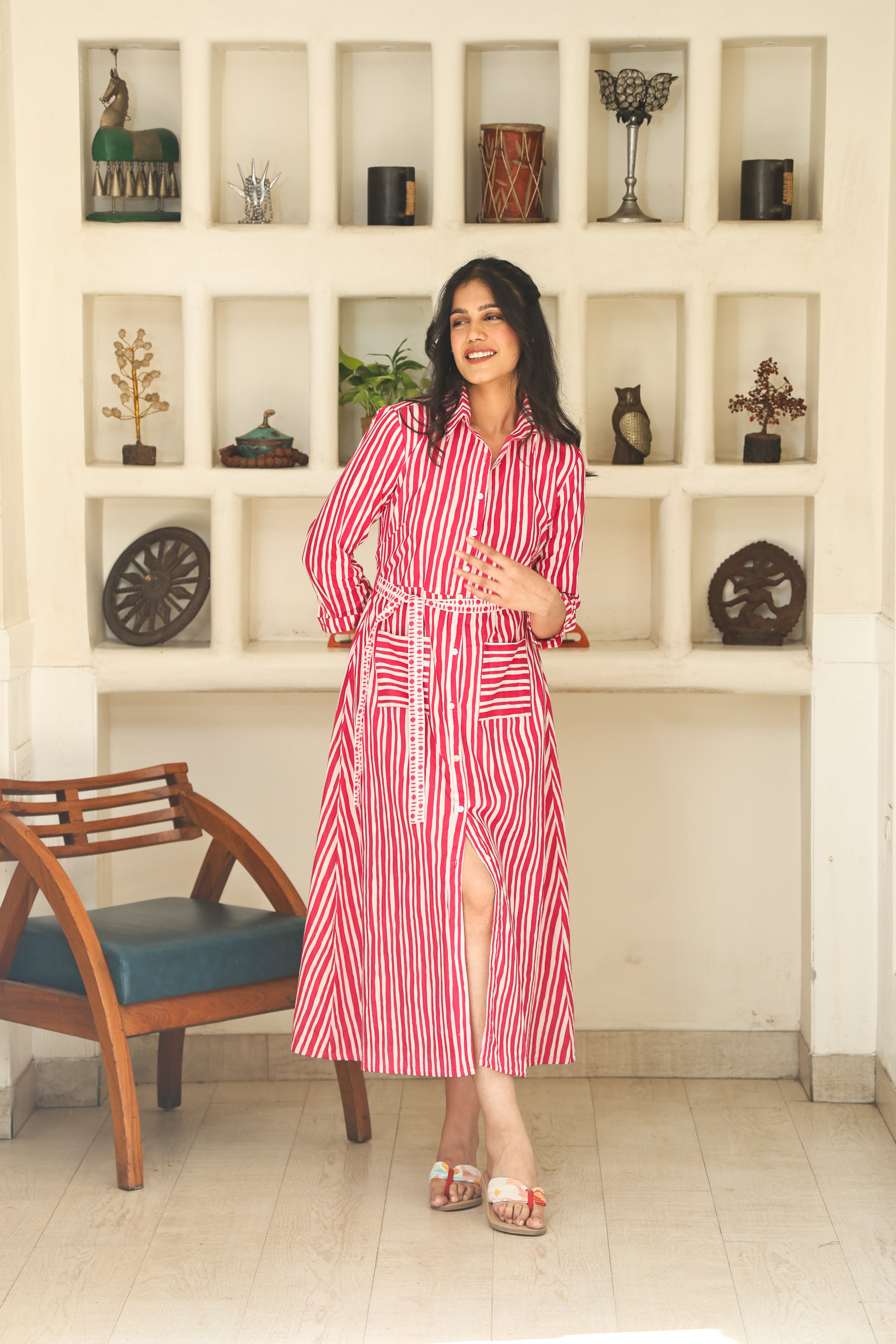 PINK STRIPE SHIRT DRESS