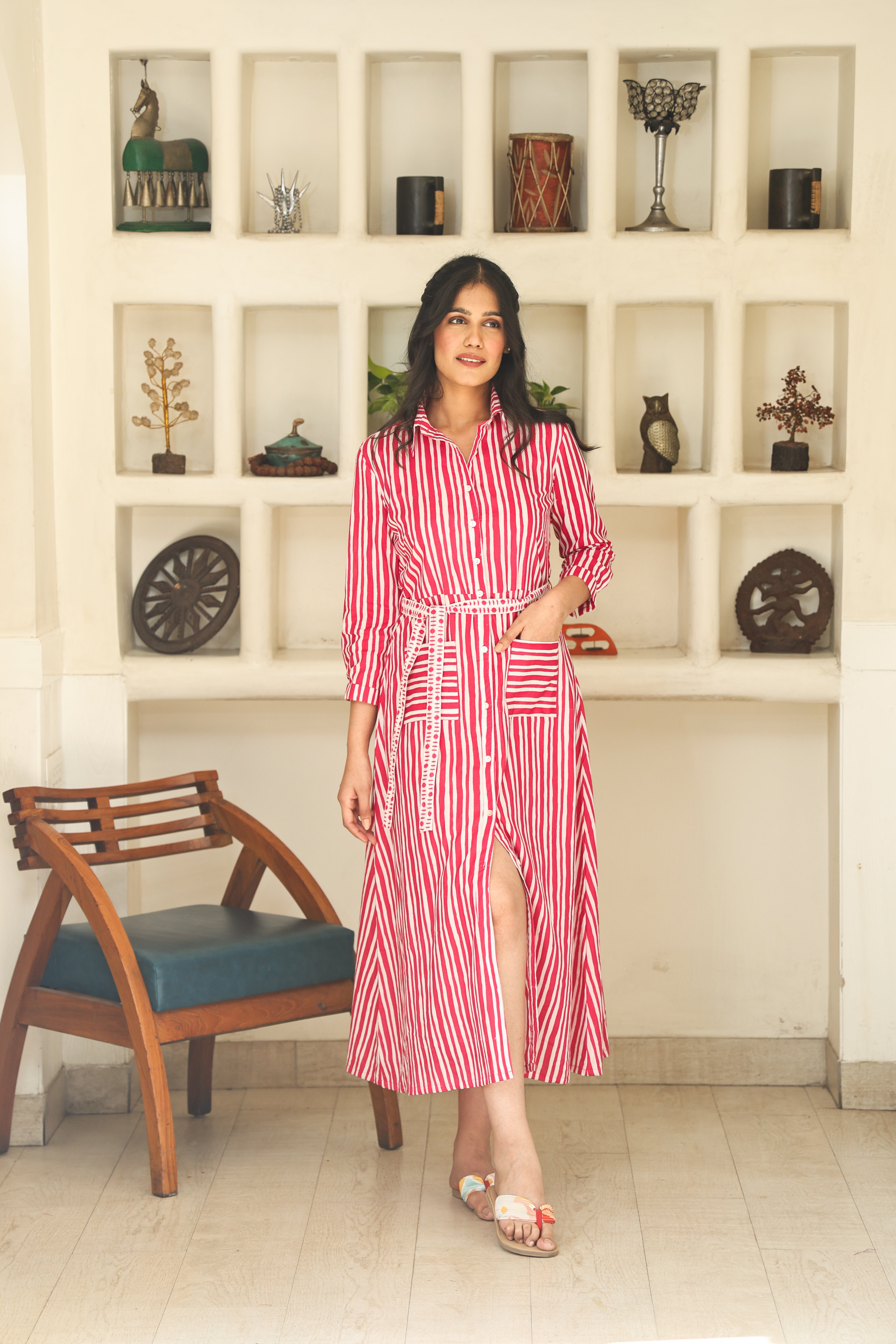 PINK STRIPE SHIRT DRESS