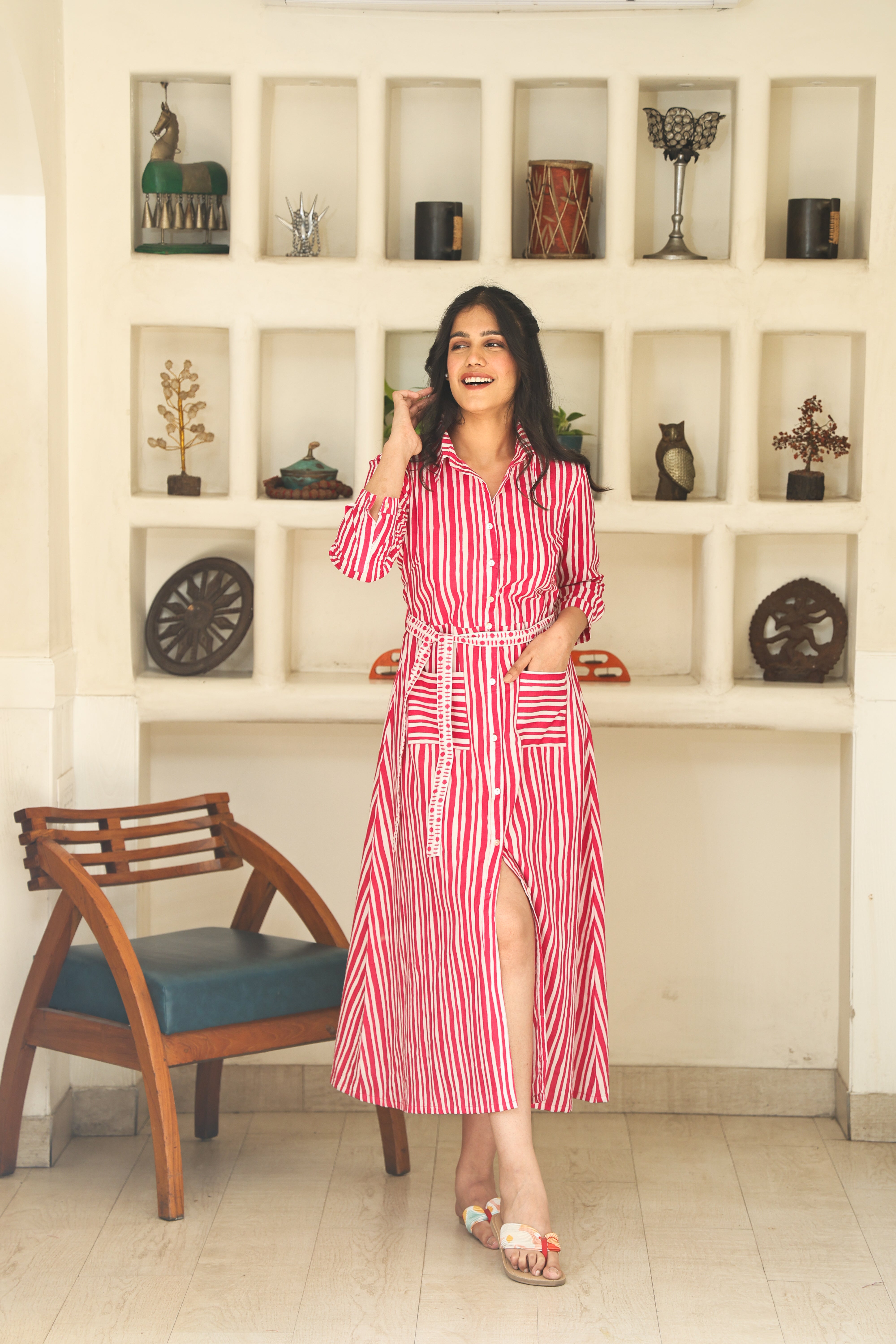 PINK STRIPE SHIRT DRESS