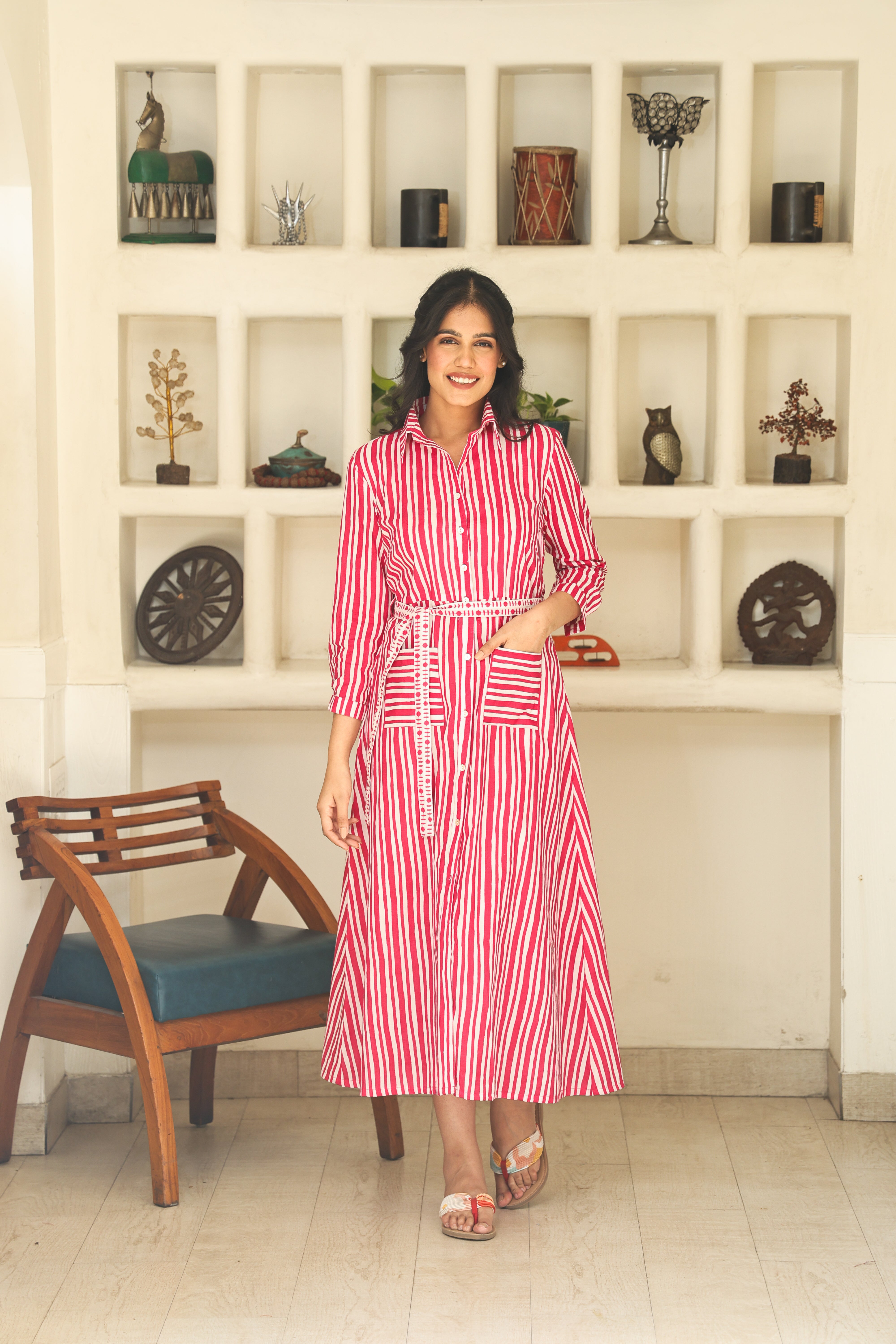 PINK STRIPE SHIRT DRESS