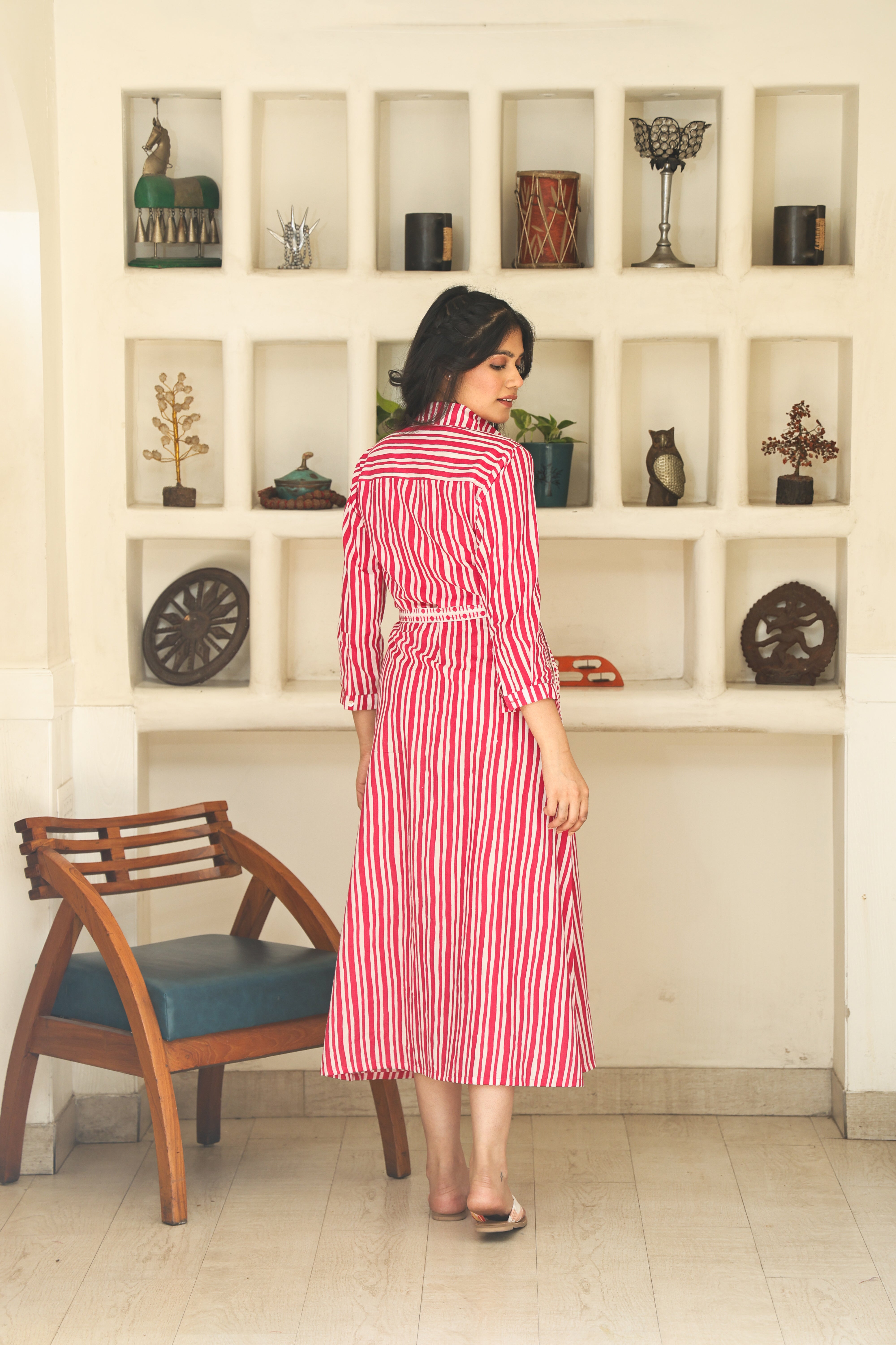 PINK STRIPE SHIRT DRESS