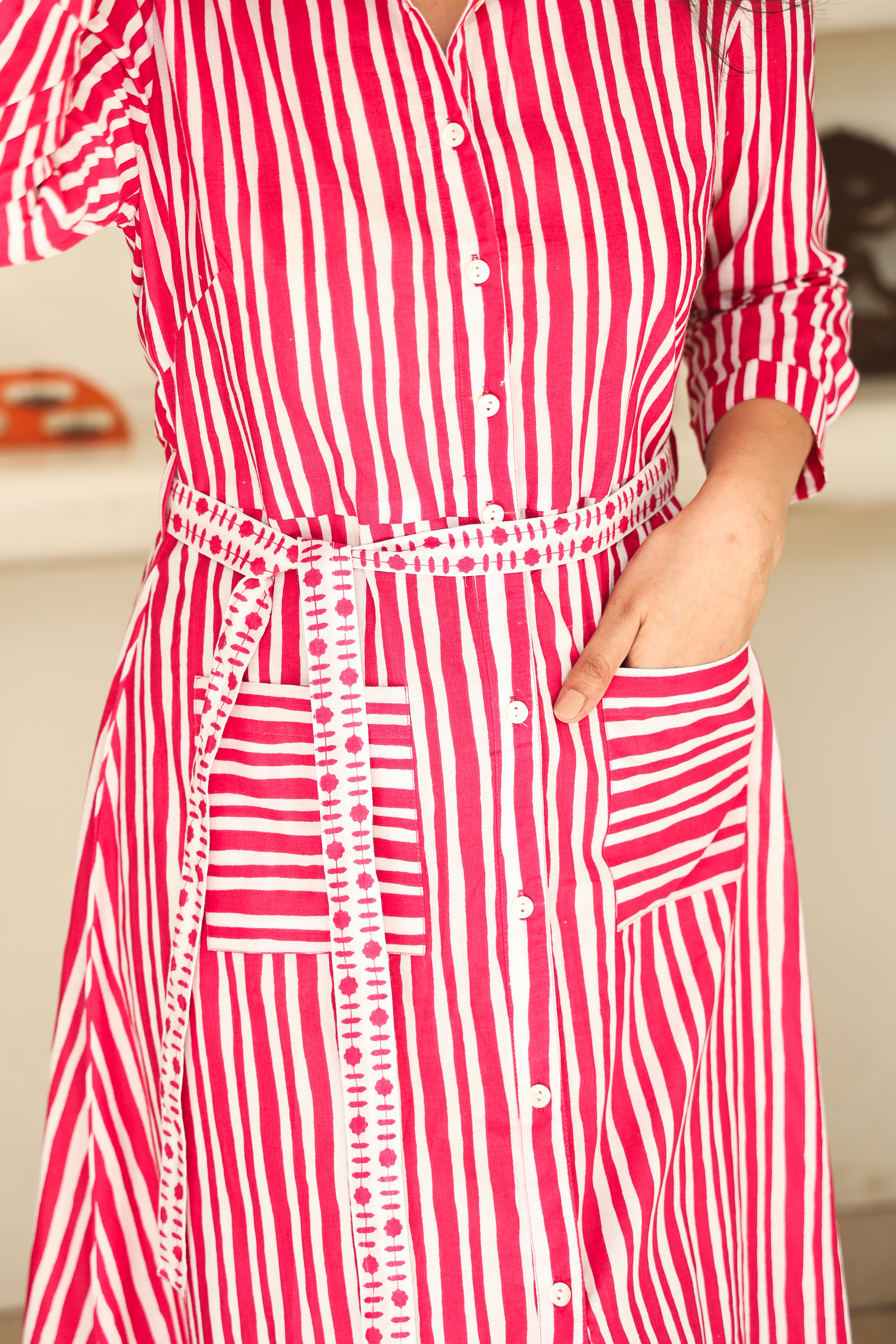 PINK STRIPE SHIRT DRESS