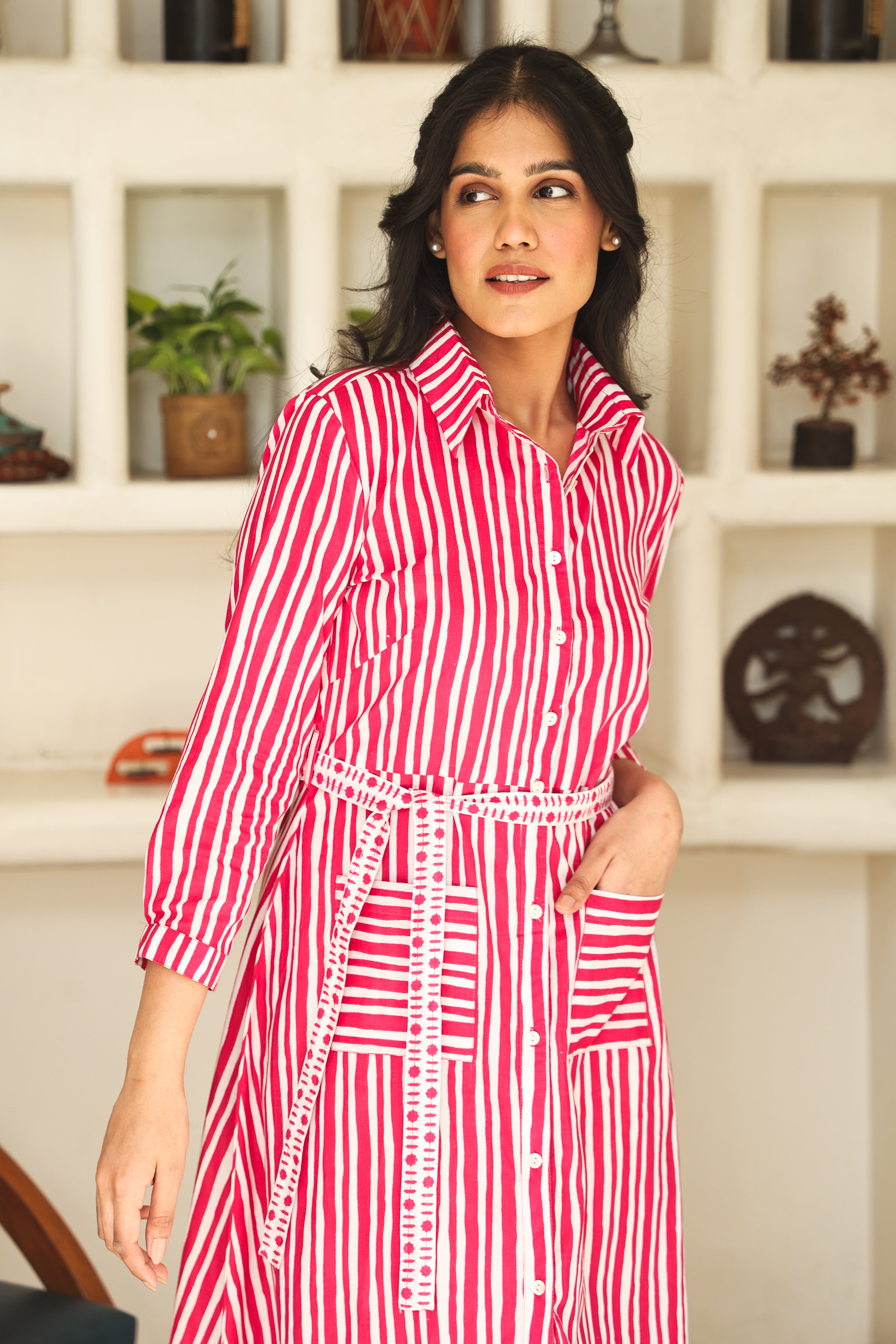 PINK STRIPE SHIRT DRESS