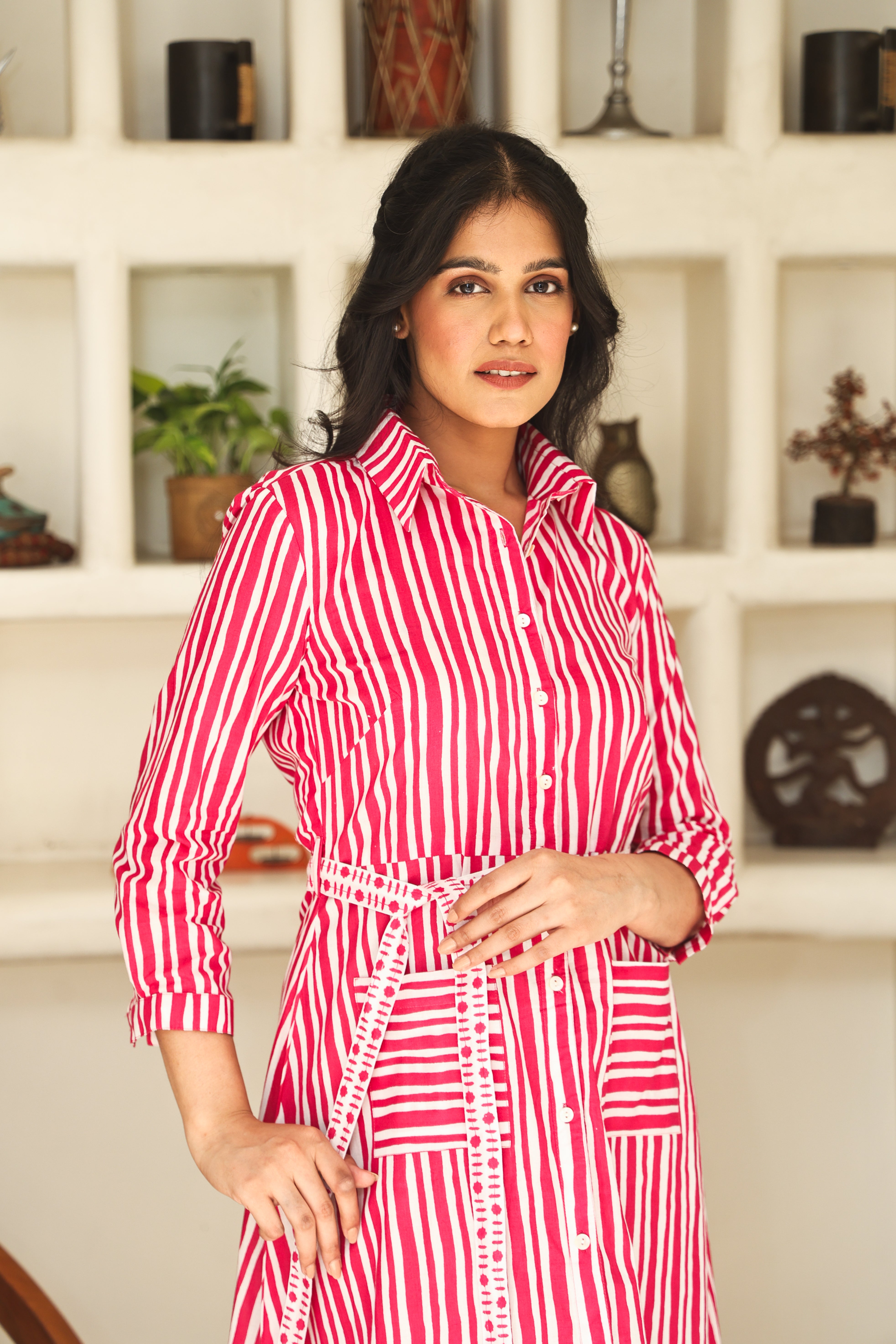 PINK STRIPE SHIRT DRESS