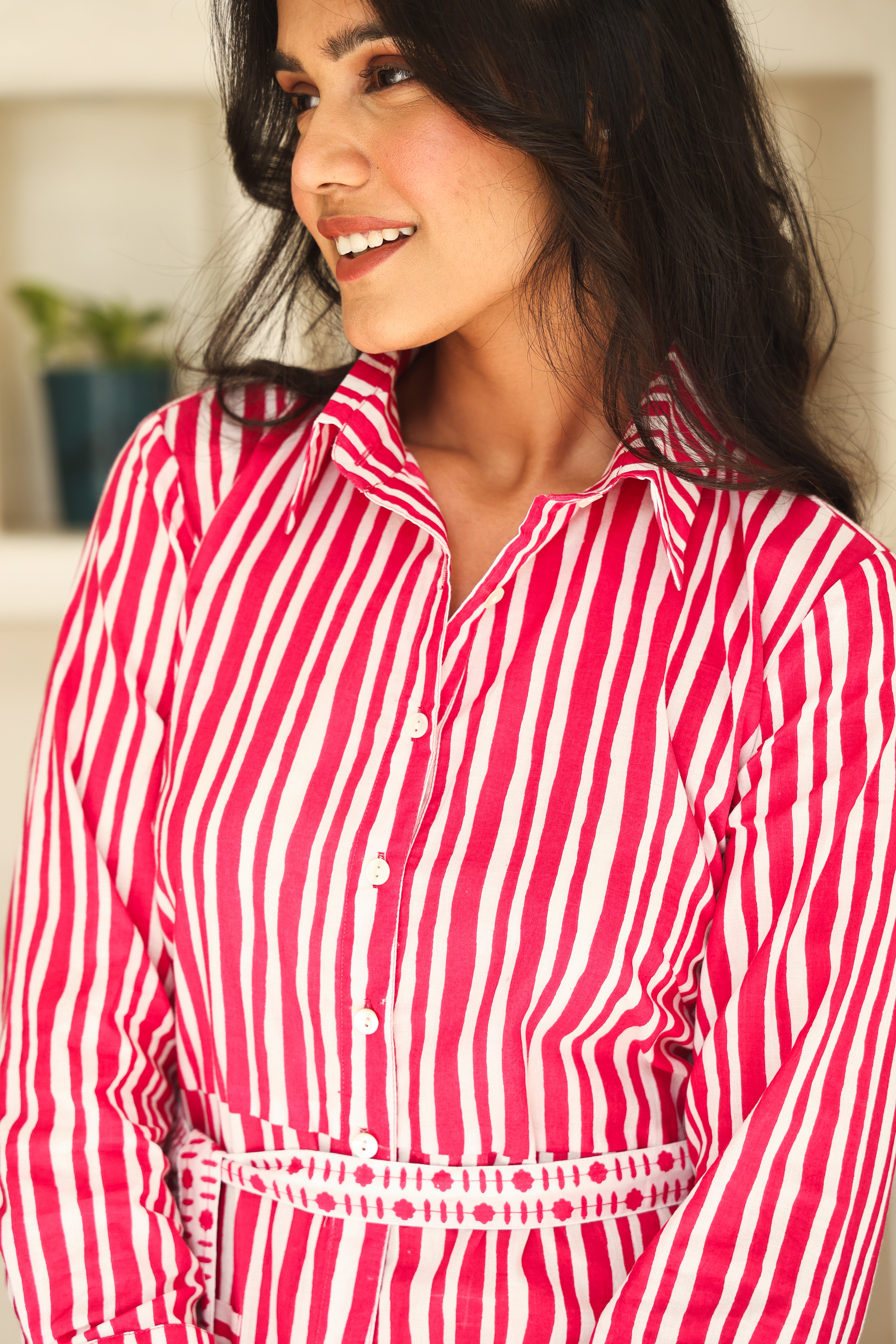 PINK STRIPE SHIRT DRESS