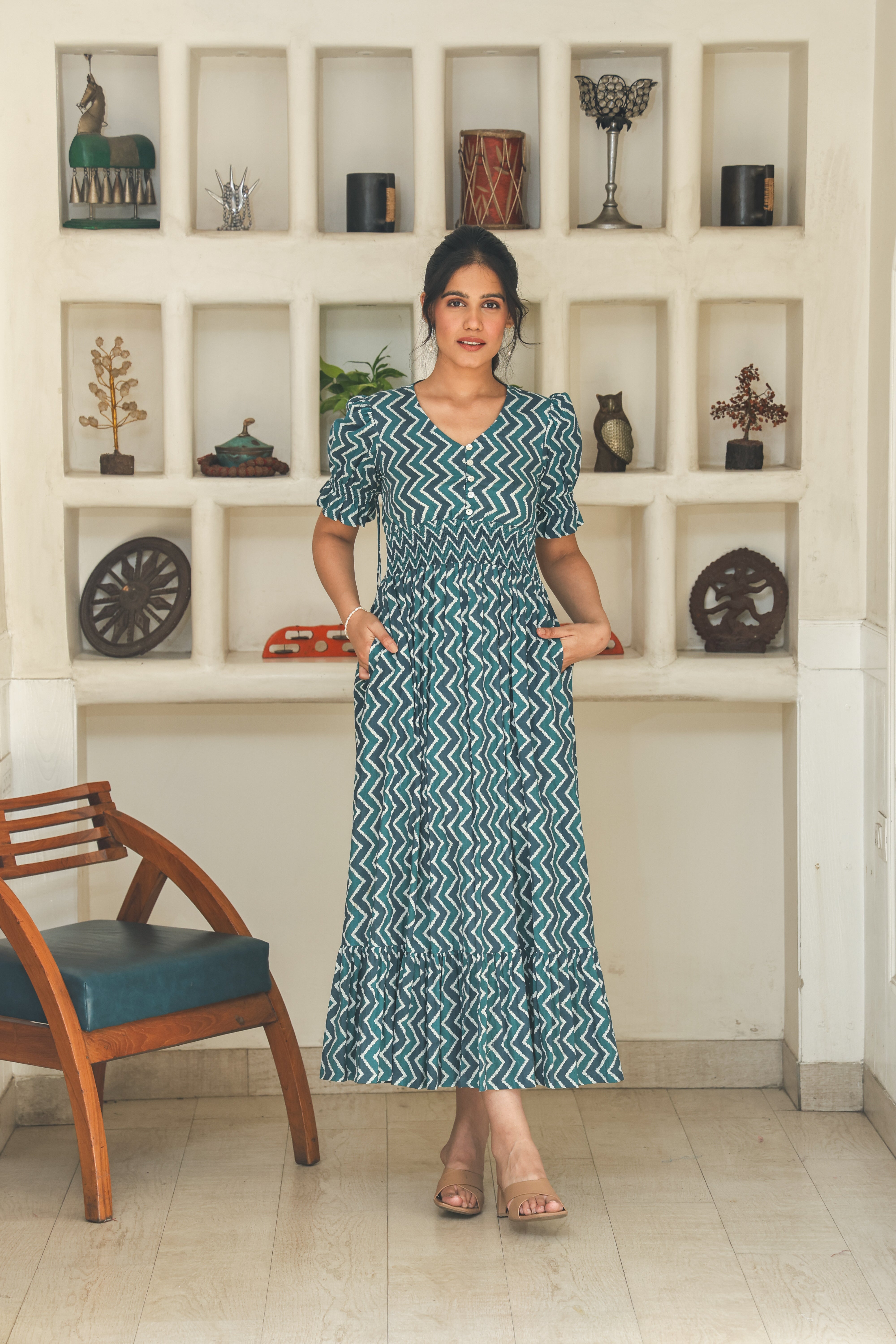 TEAL BLUE ZIGZAG DRESS