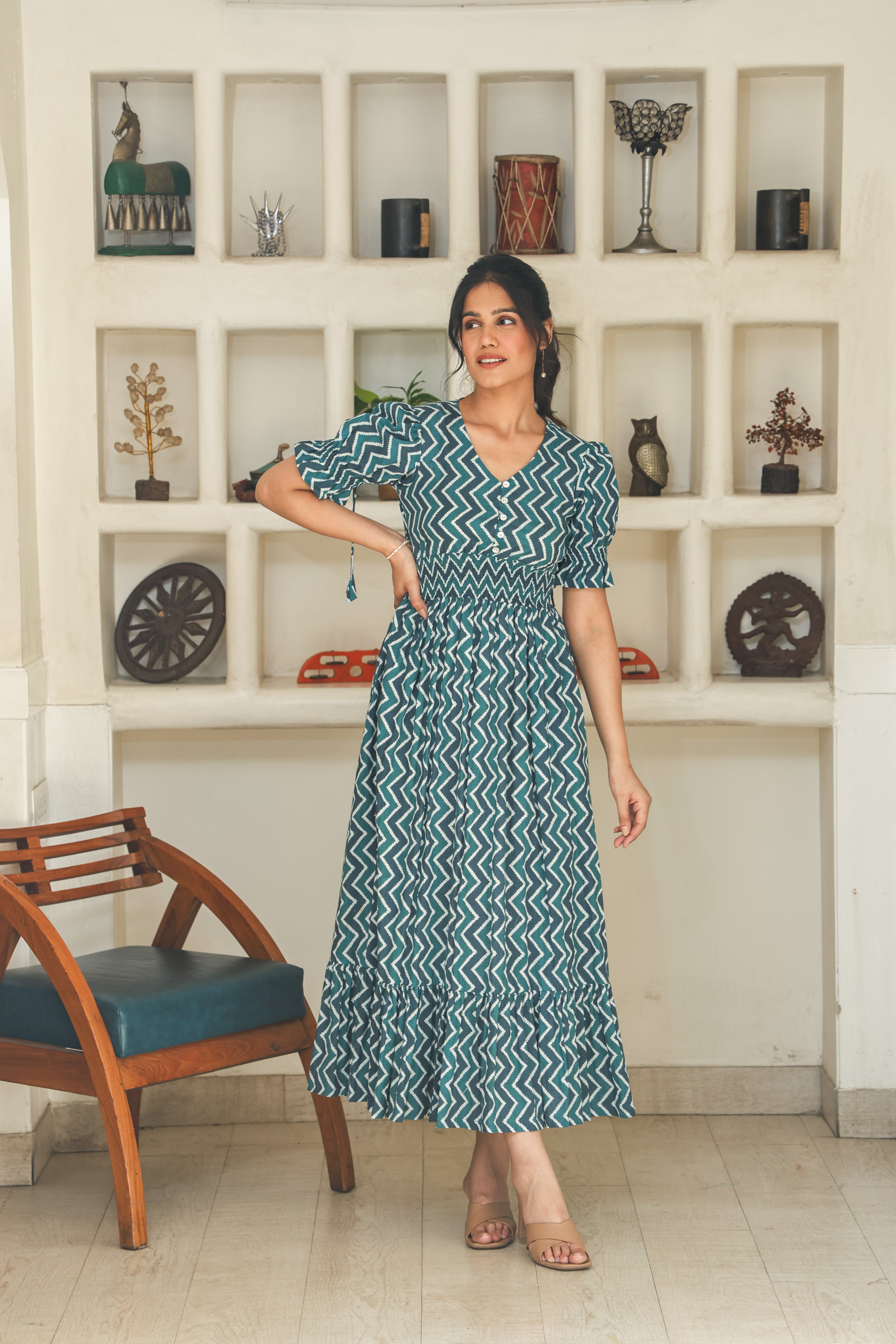 TEAL BLUE ZIGZAG DRESS