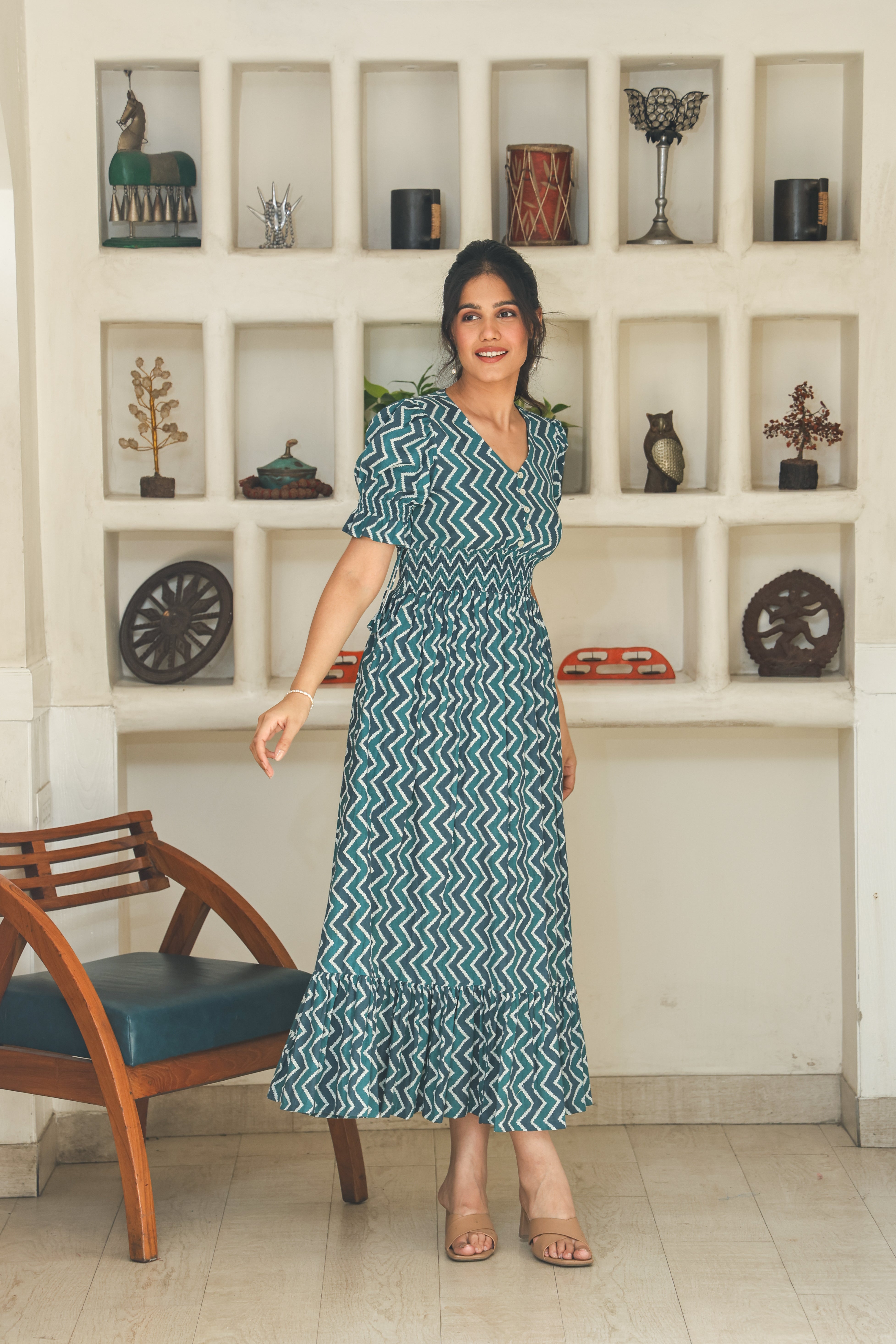 TEAL BLUE ZIGZAG DRESS