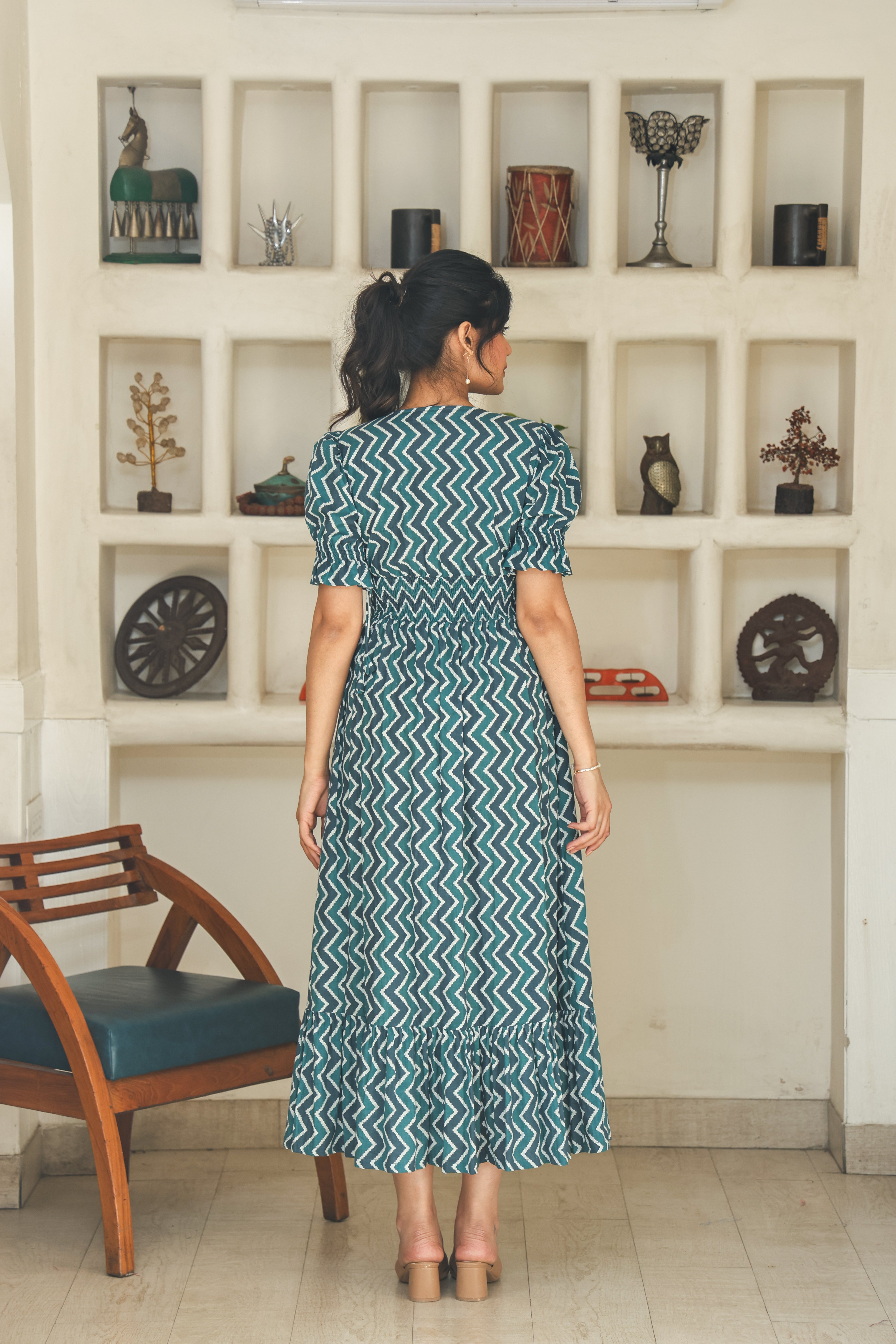 TEAL BLUE ZIGZAG DRESS