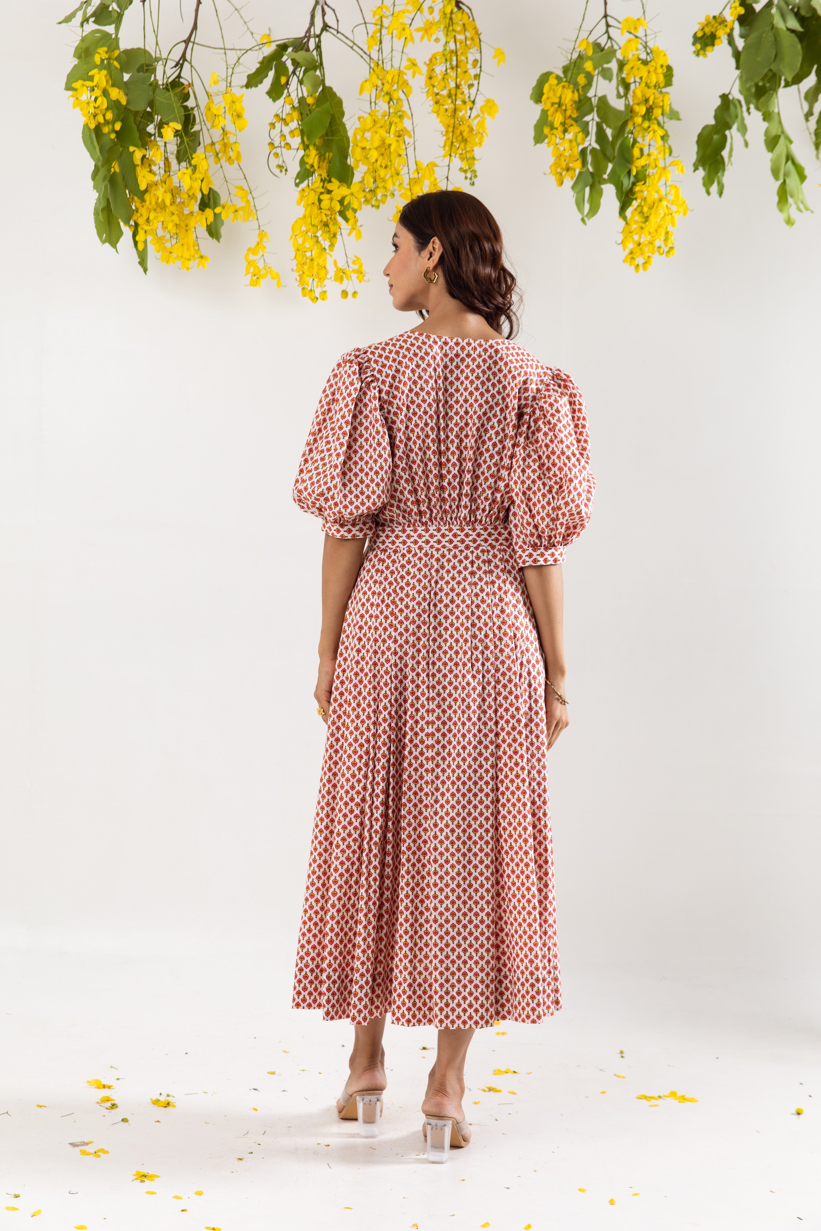 Red hand block Wrap dress