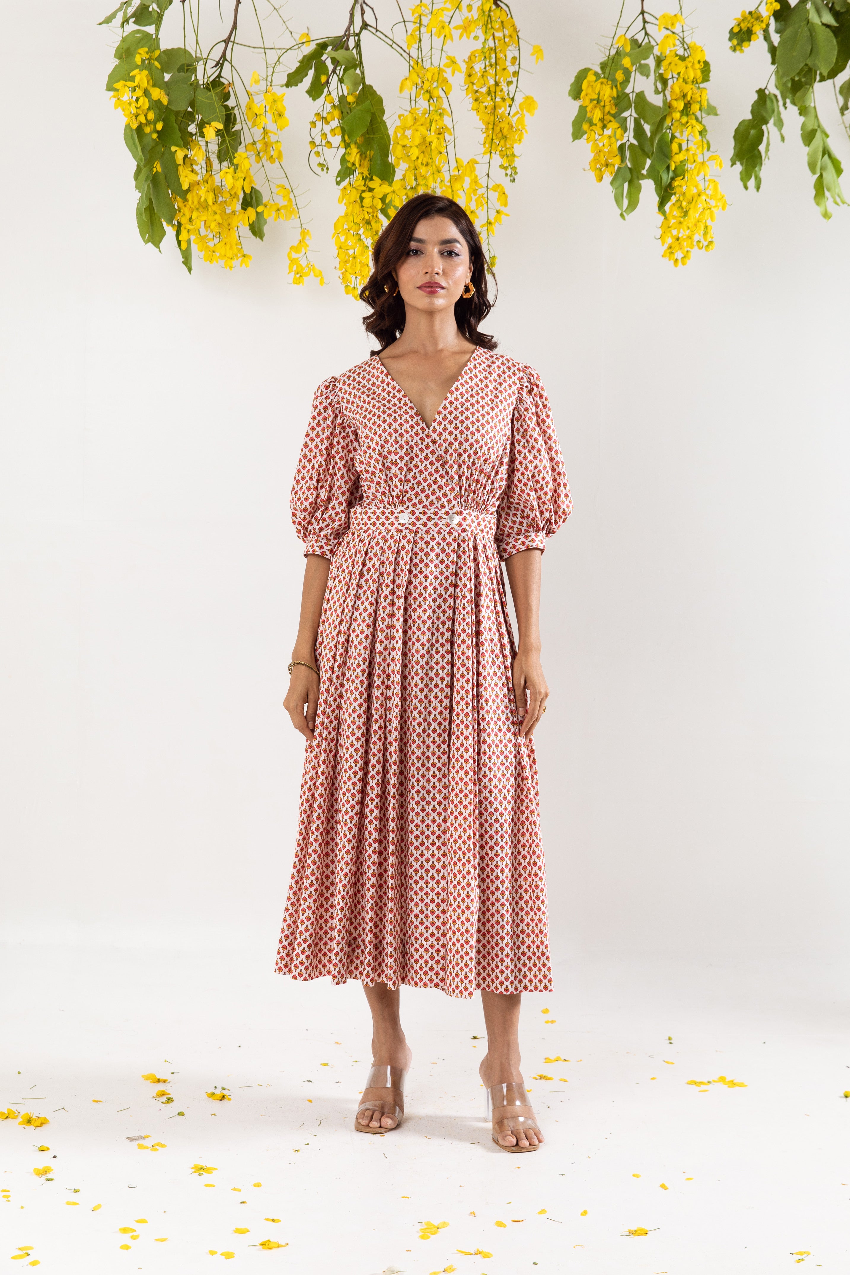 Red hand block Wrap dress
