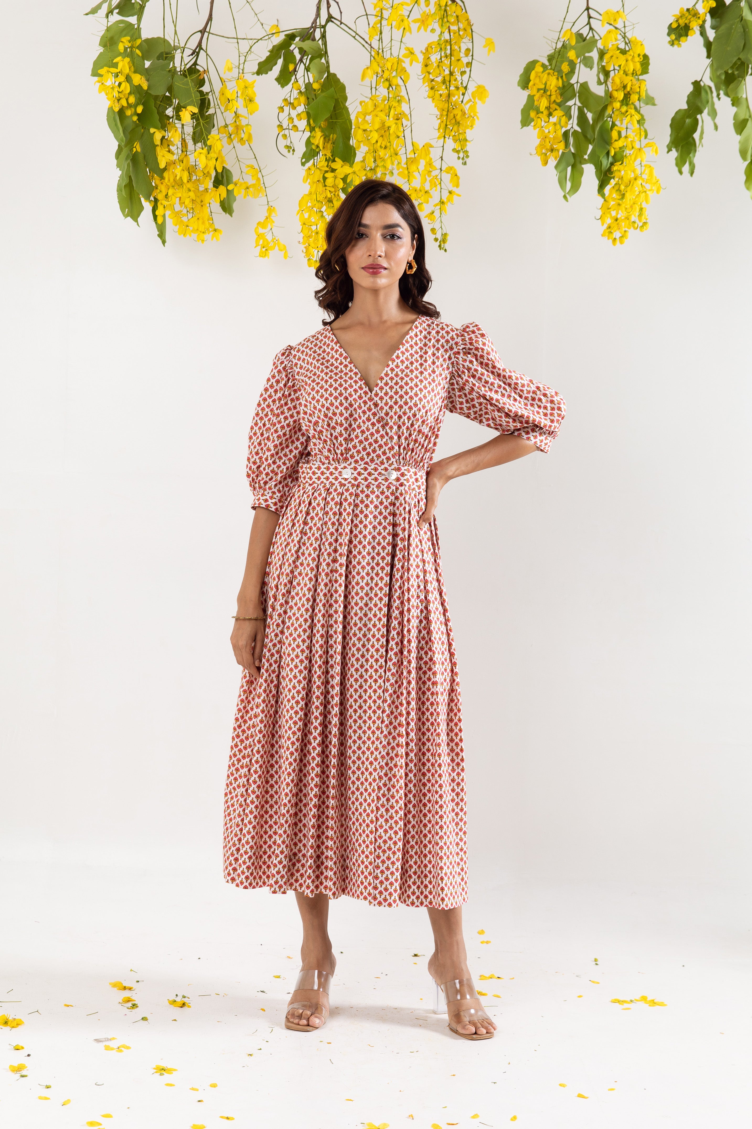 Red hand block Wrap dress