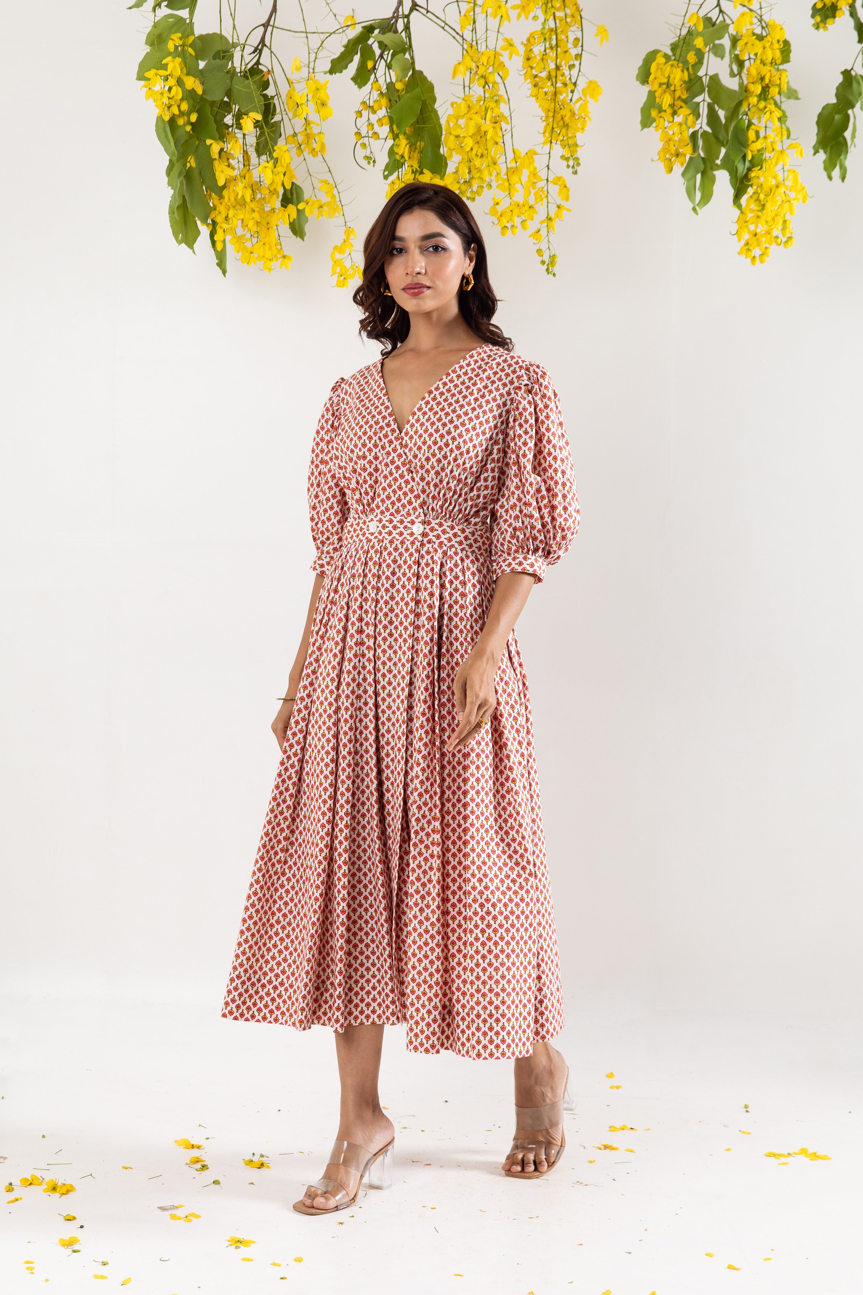 Red hand block Wrap dress