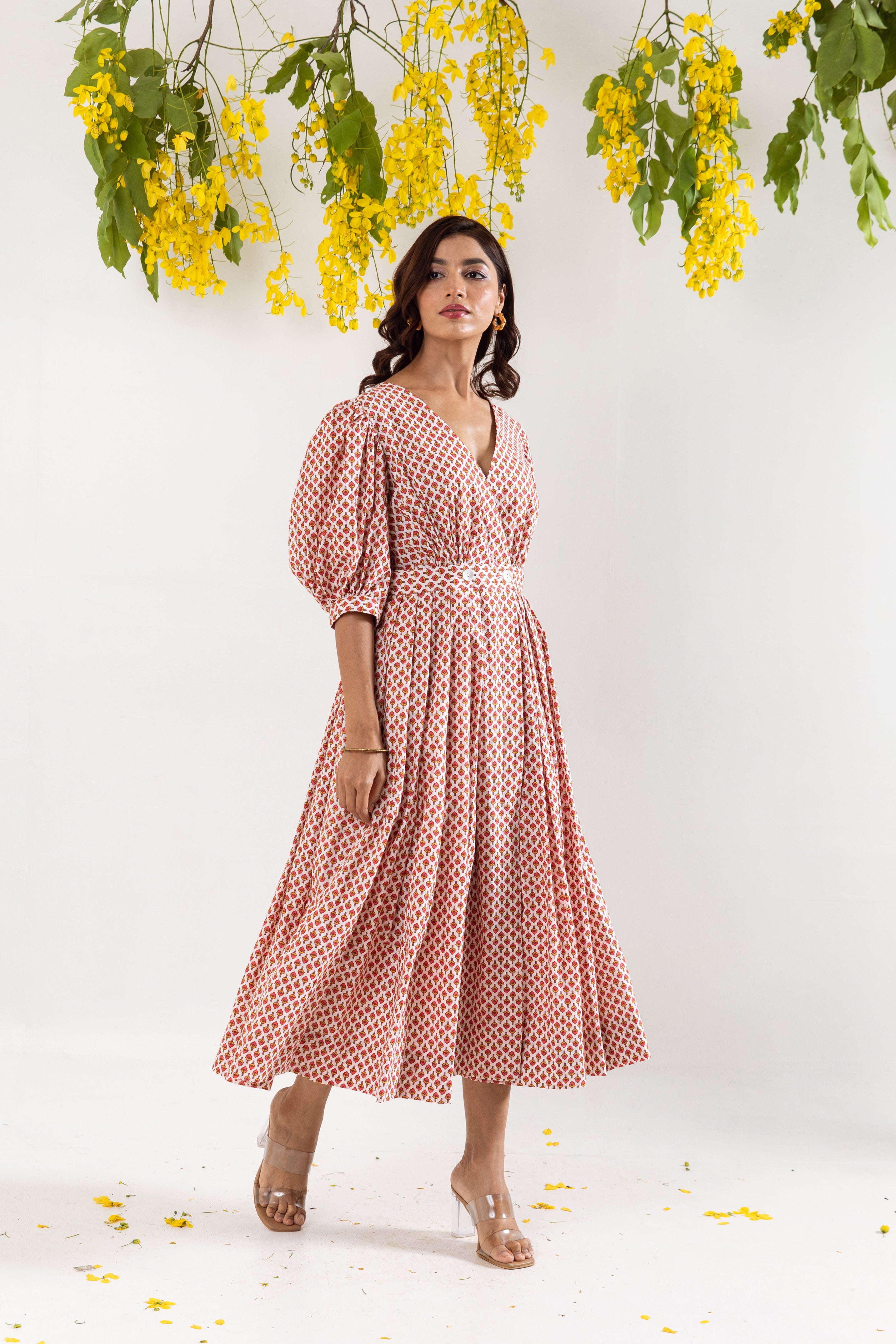 Red hand block Wrap dress