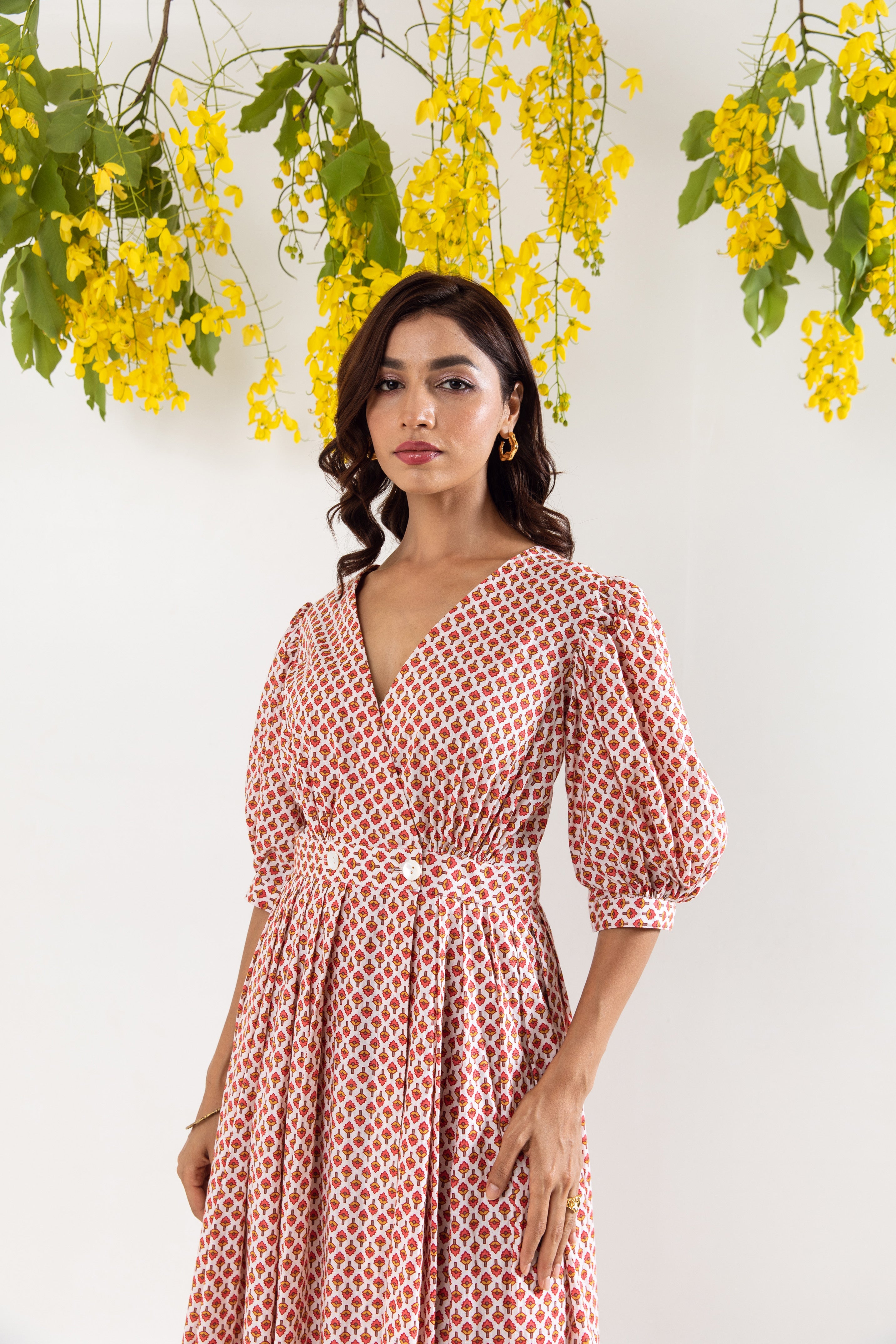Red hand block Wrap dress