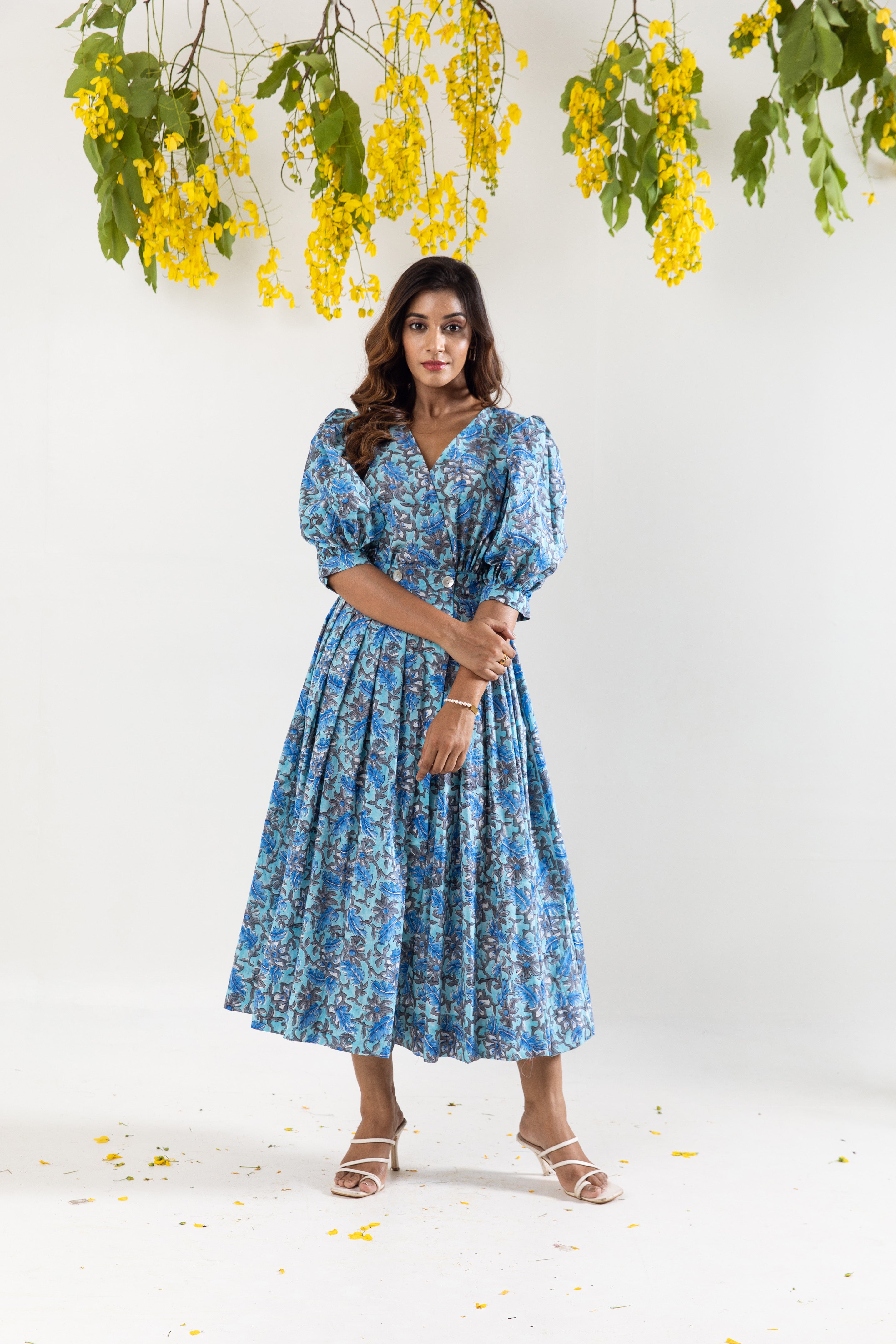 Blue bloom overlap dress
