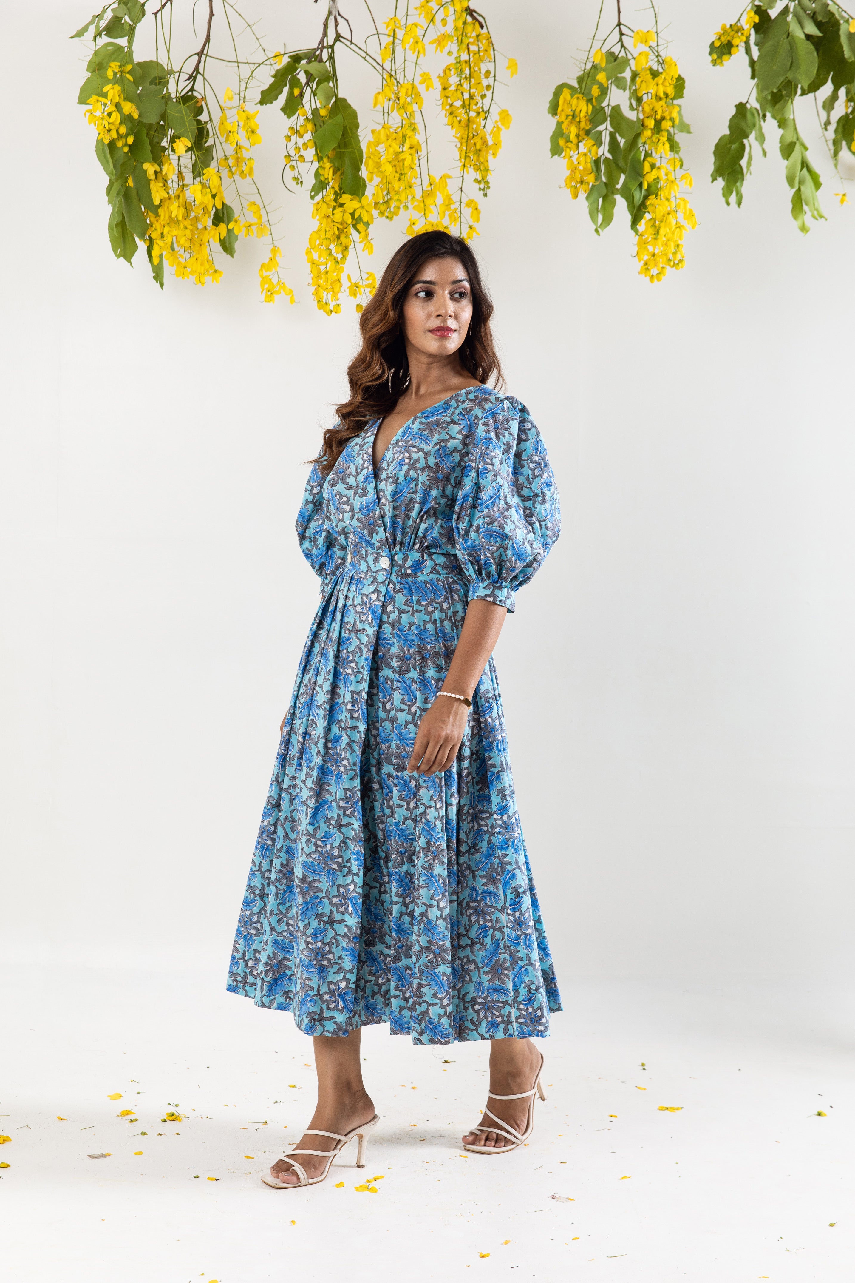 Blue bloom overlap dress