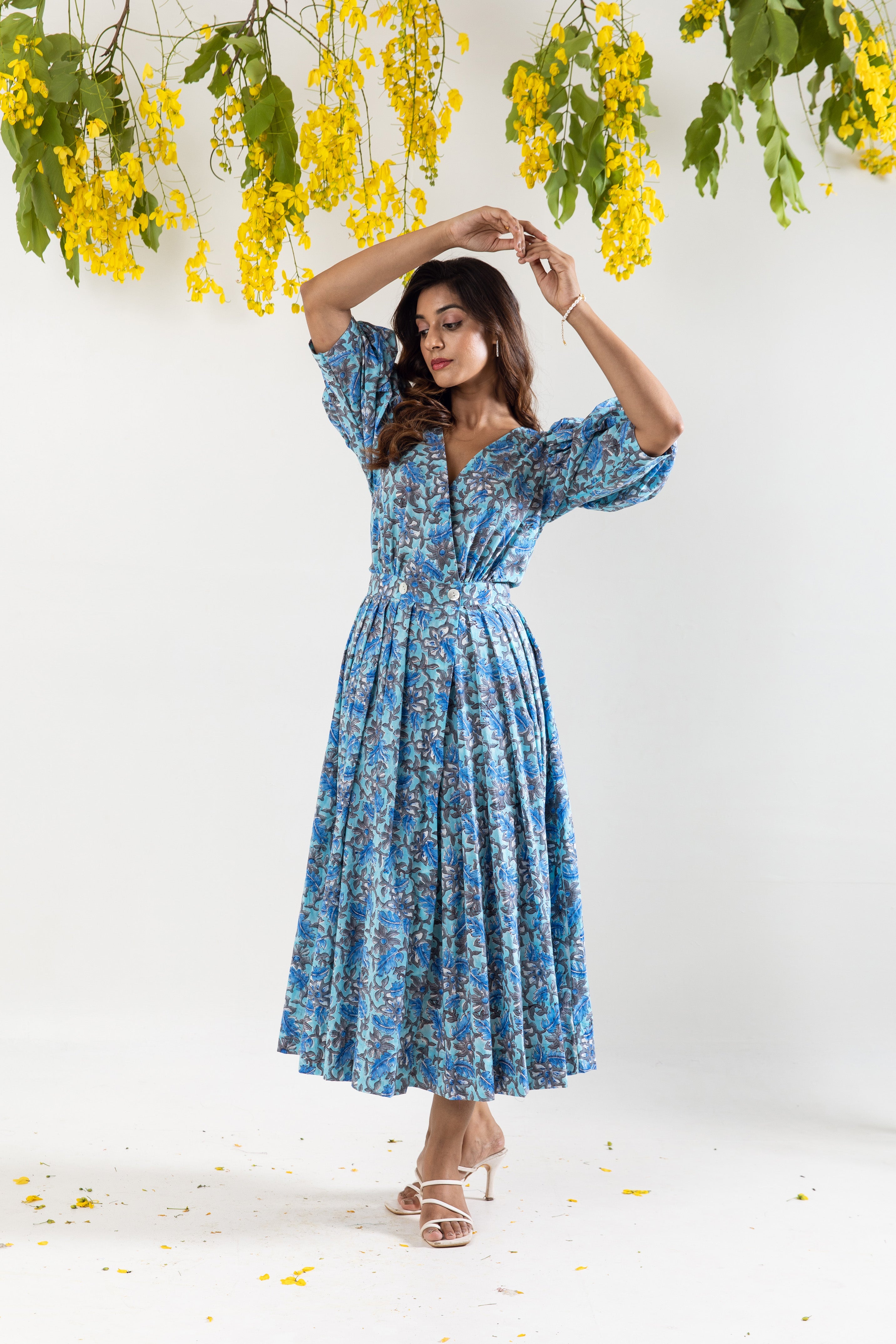 Blue bloom overlap dress
