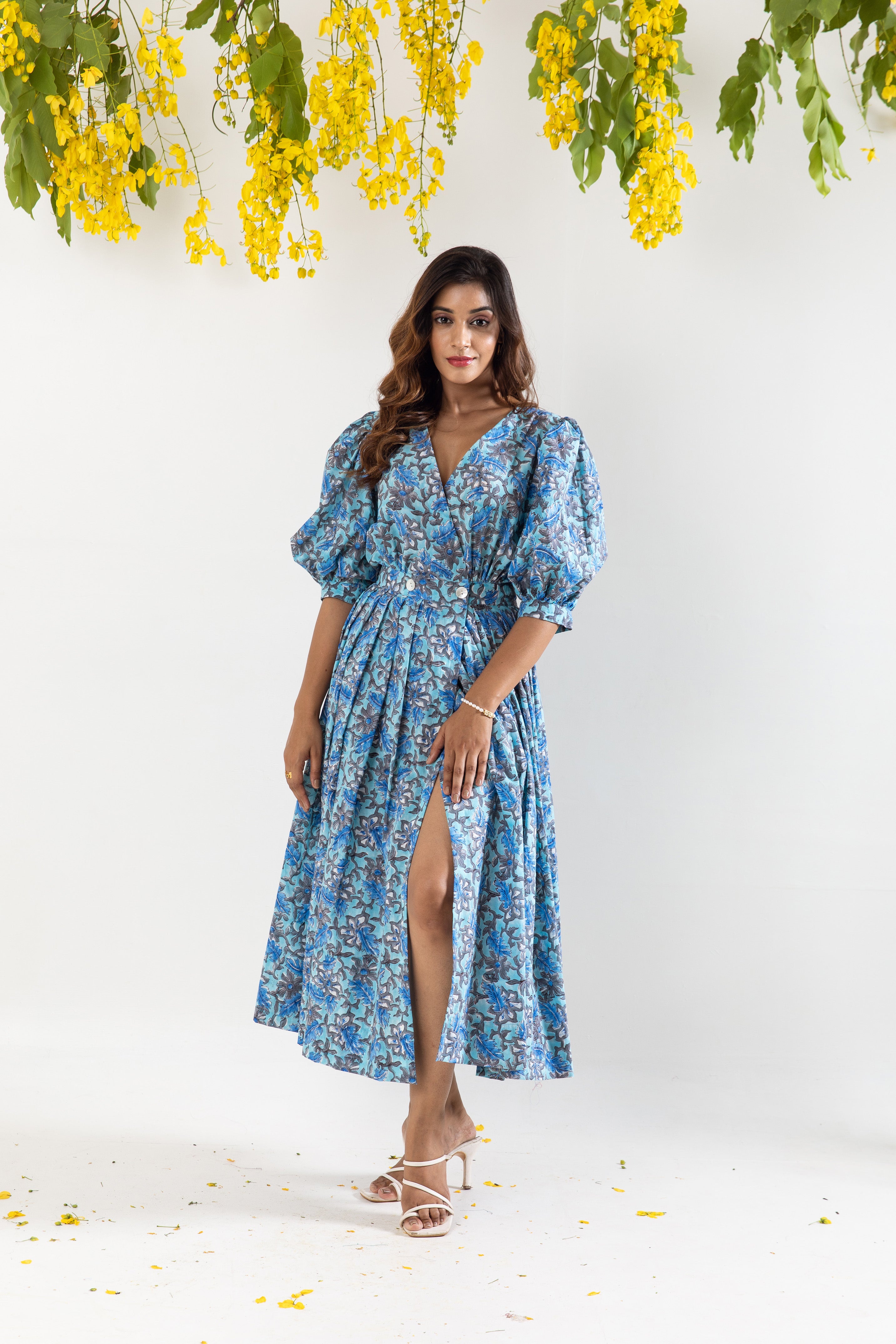 Blue bloom overlap dress
