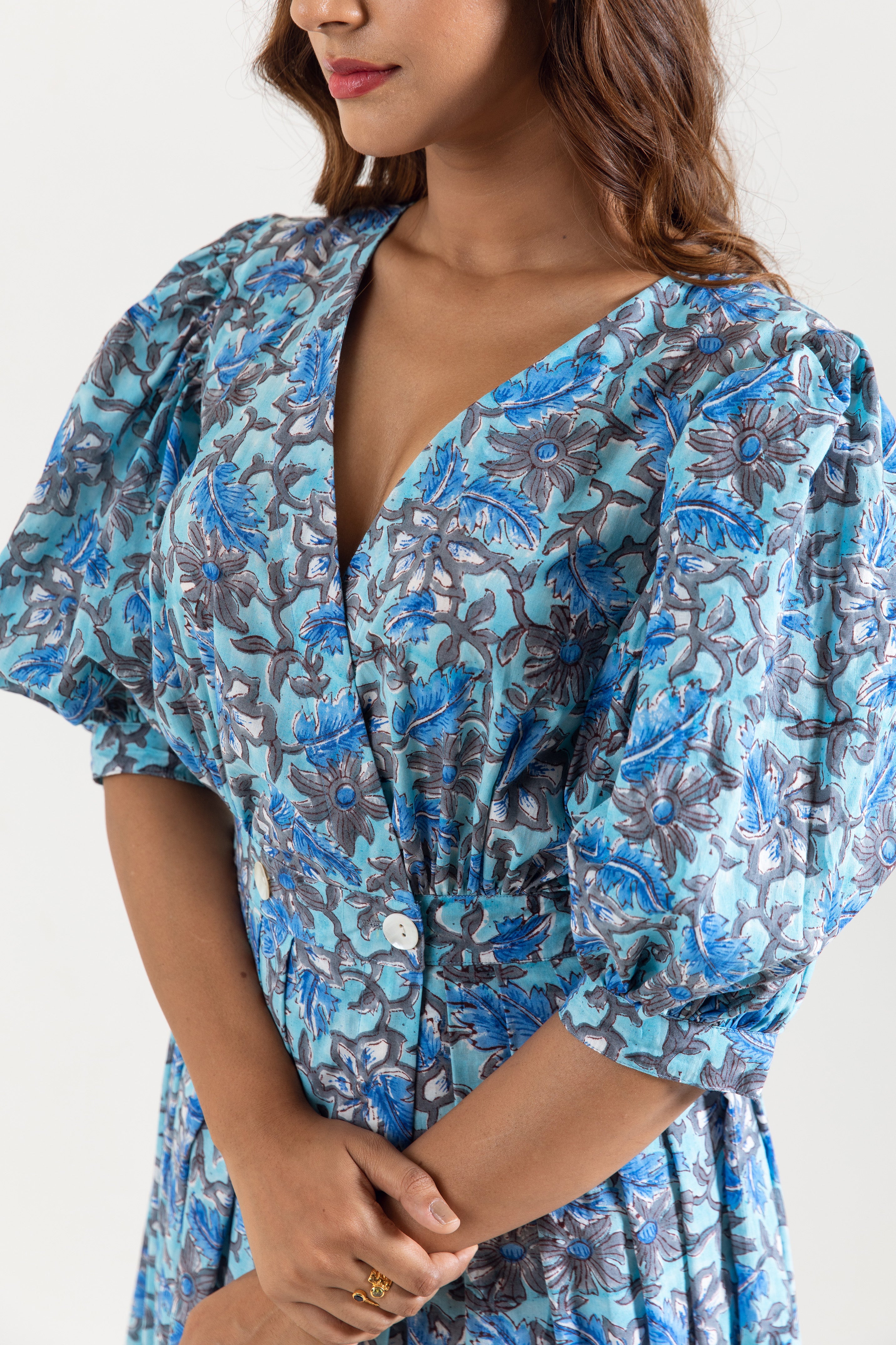 Blue bloom overlap dress