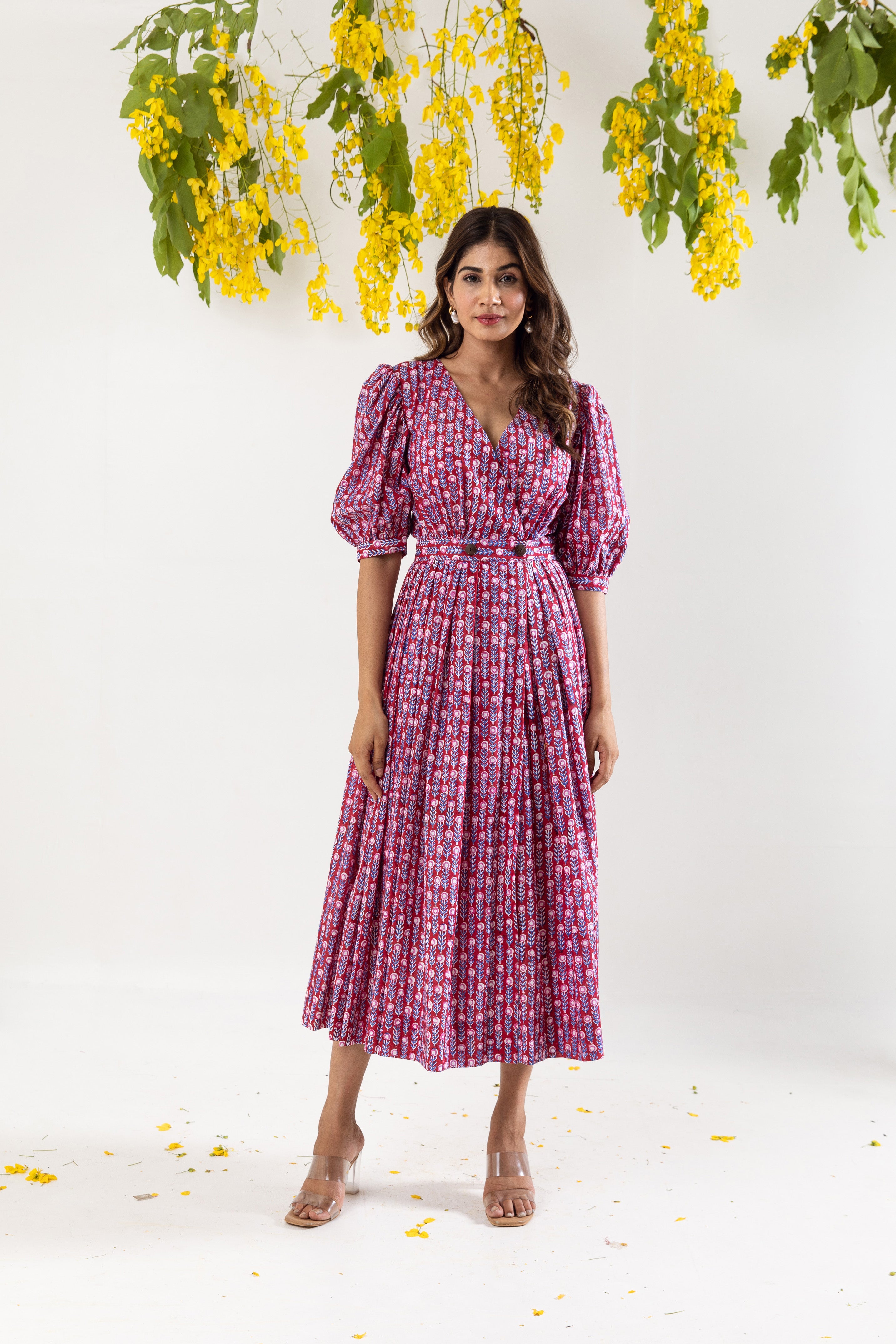Raspberry red overlap dress