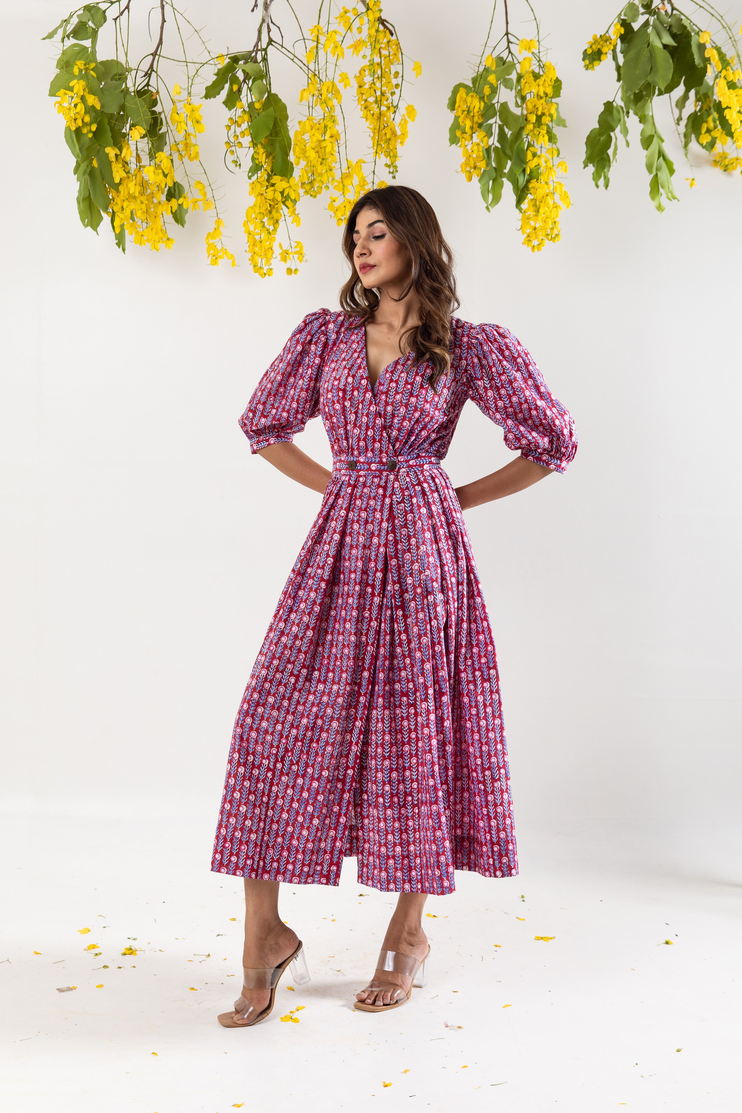 Raspberry red overlap dress