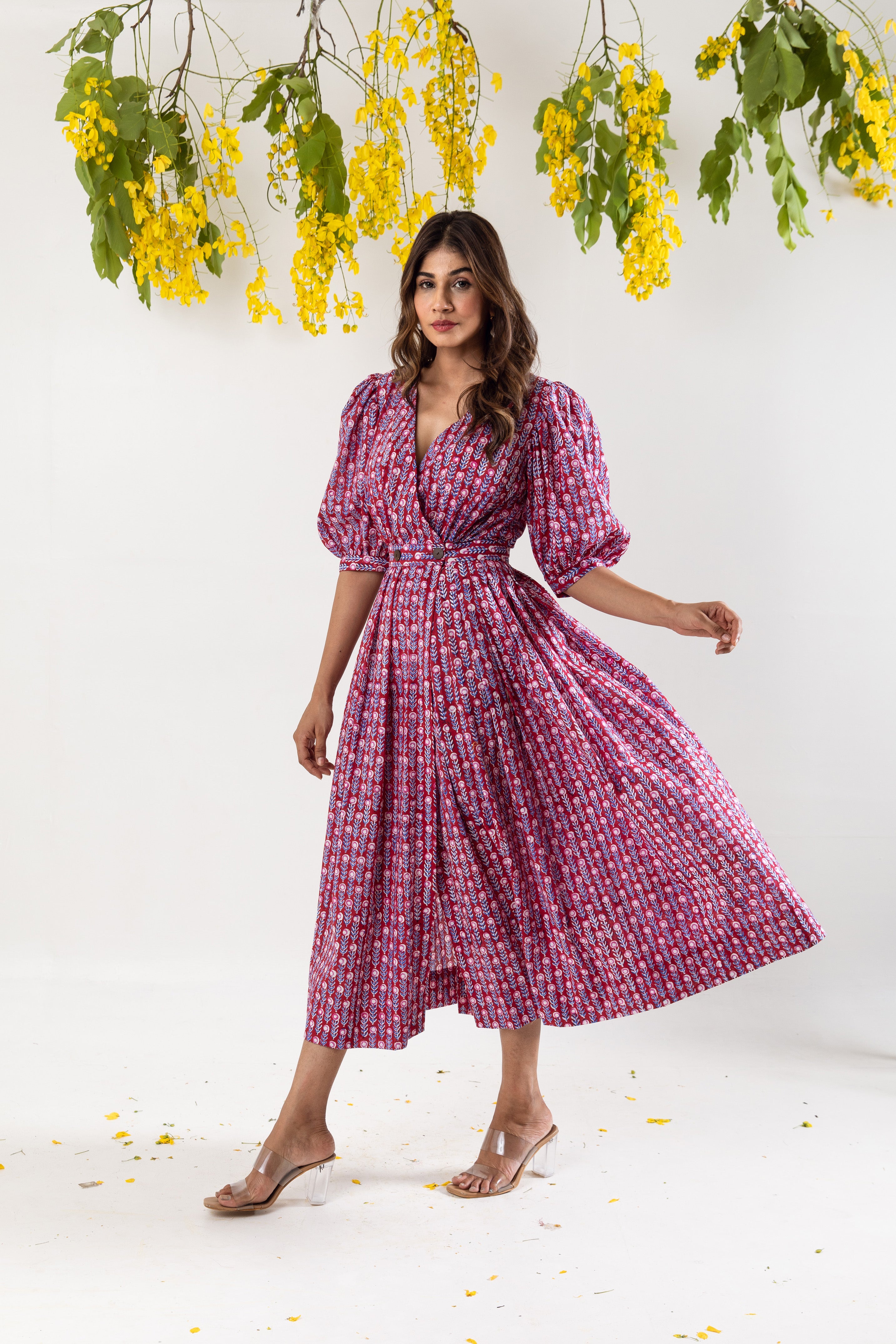 Raspberry red overlap dress