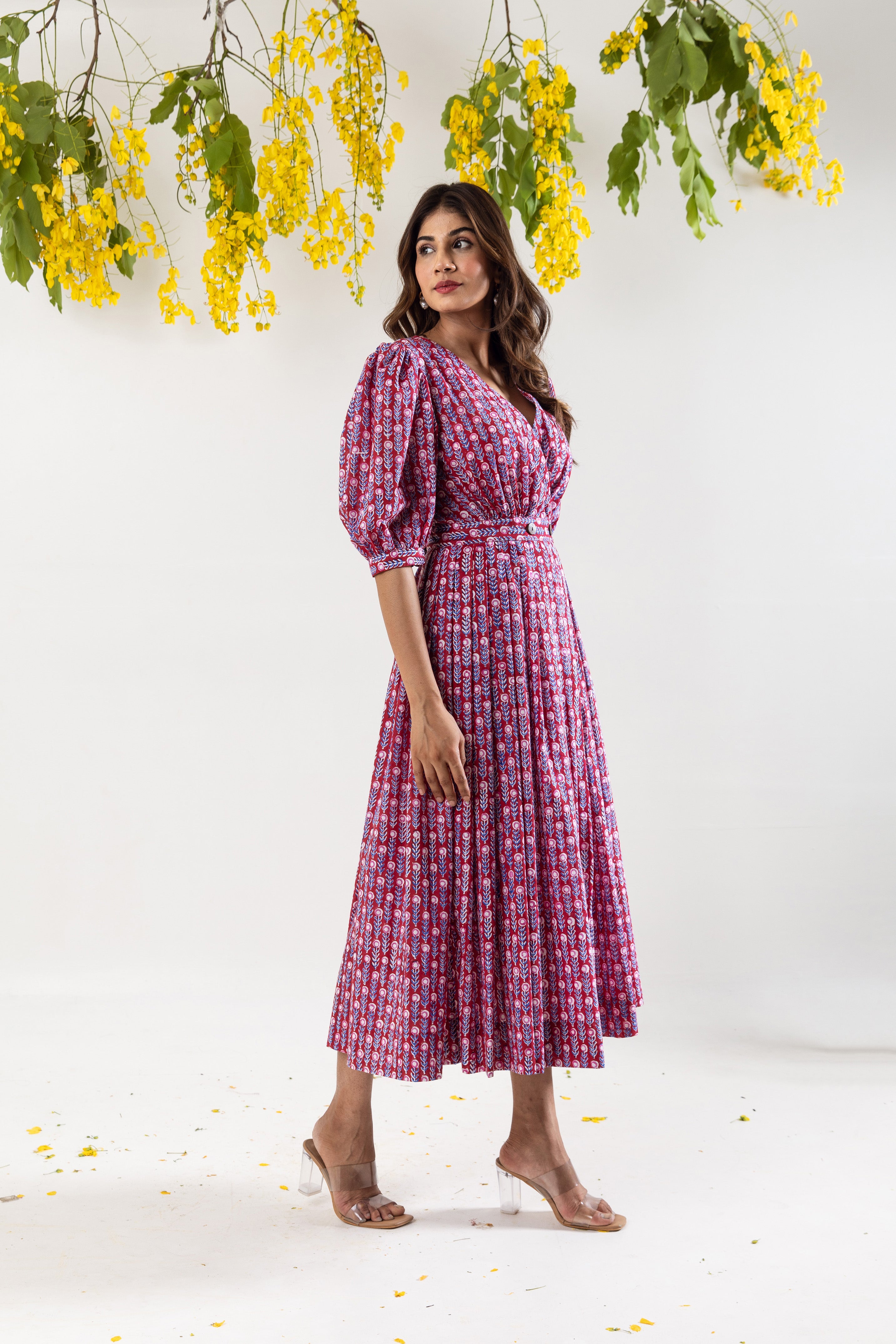 Raspberry red overlap dress