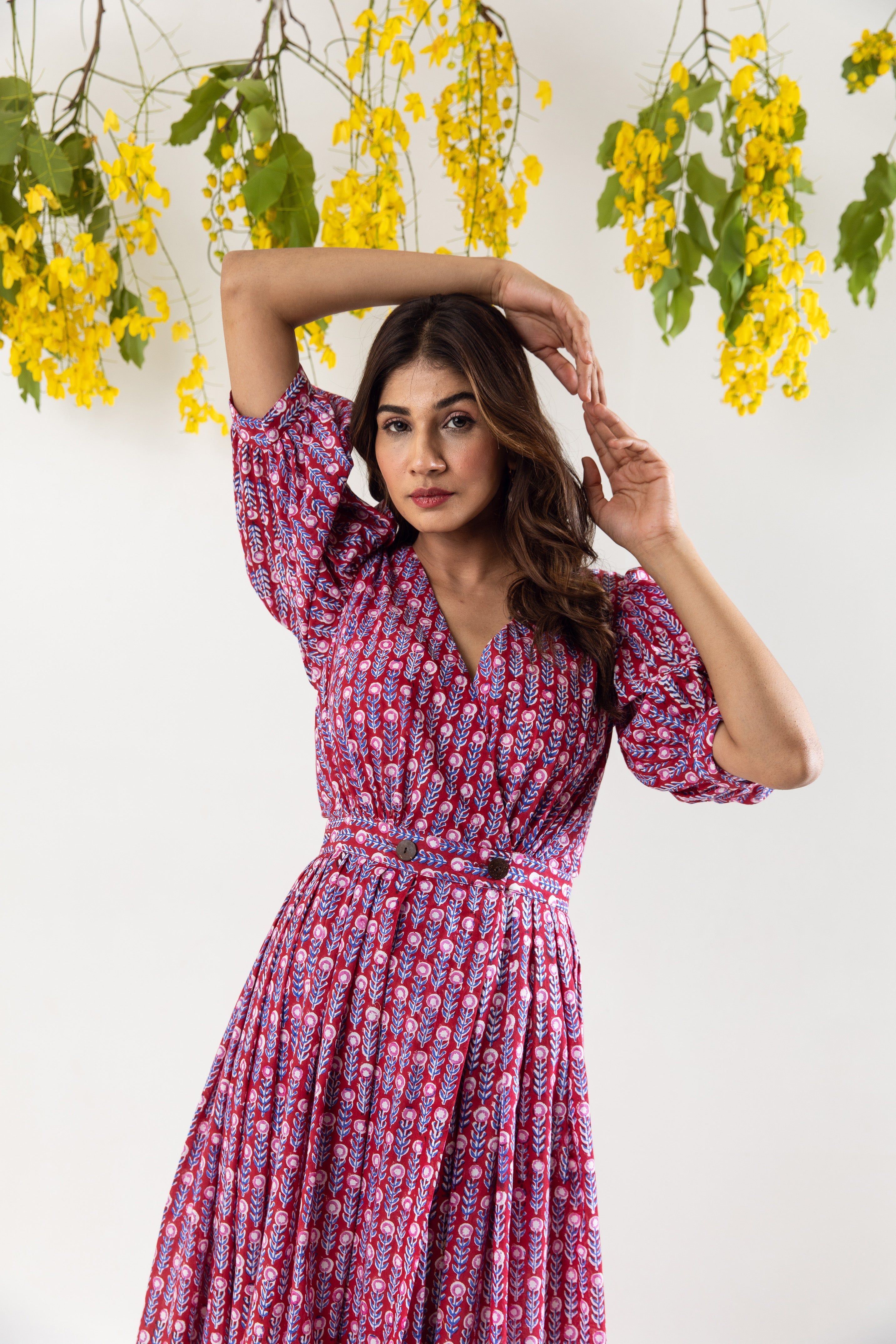 Raspberry red overlap dress