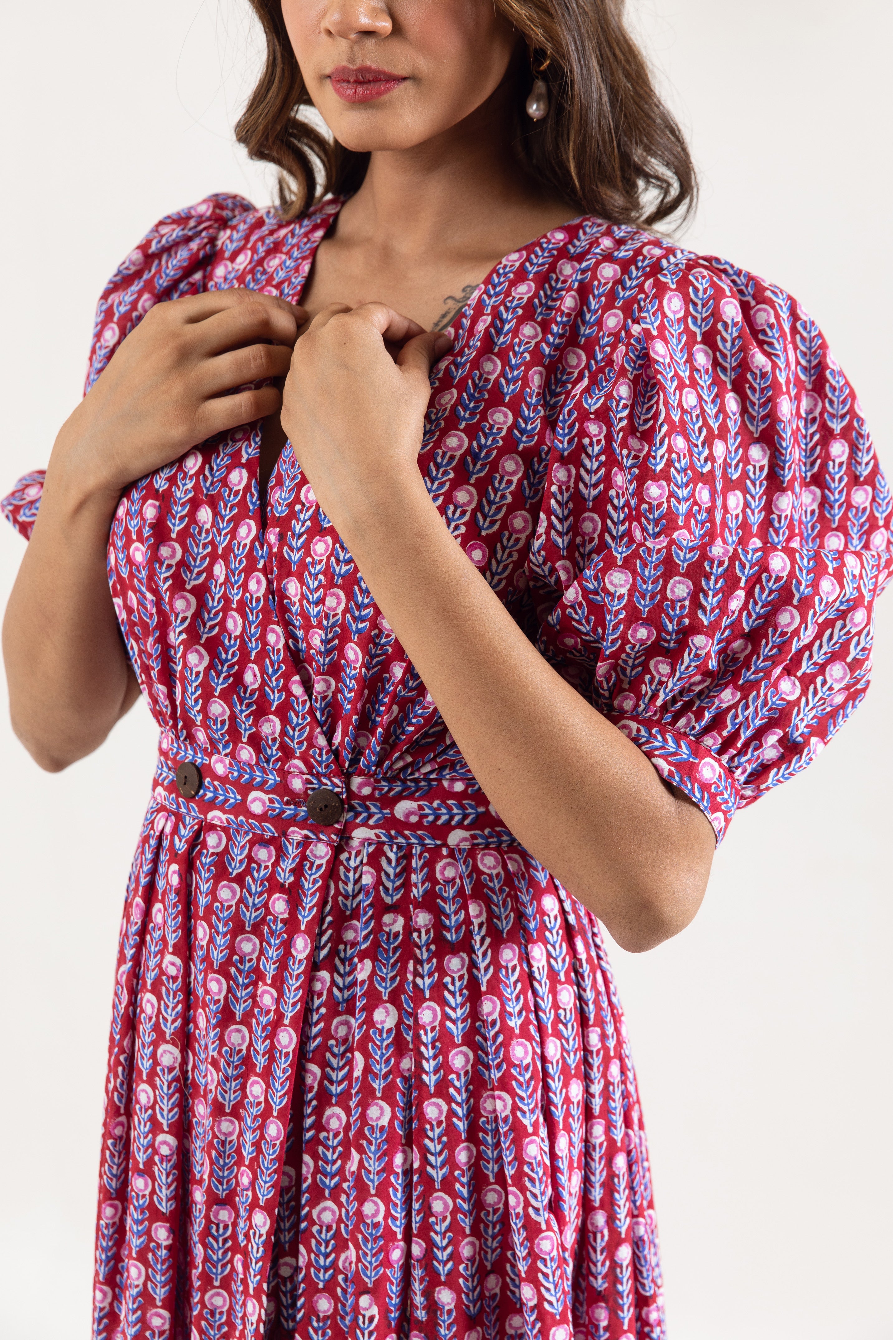 Raspberry red overlap dress