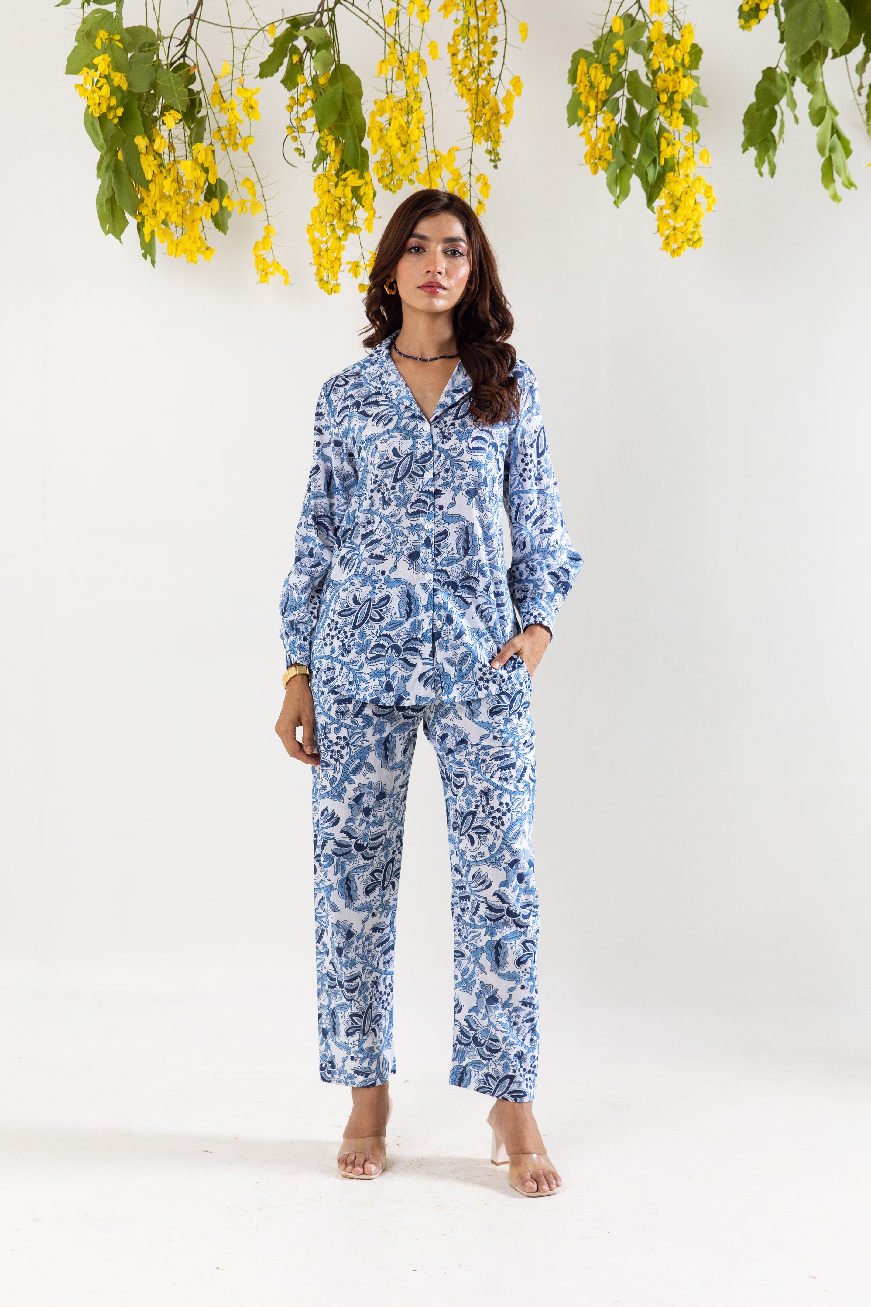 Blue pottery hand block Co-ord Set