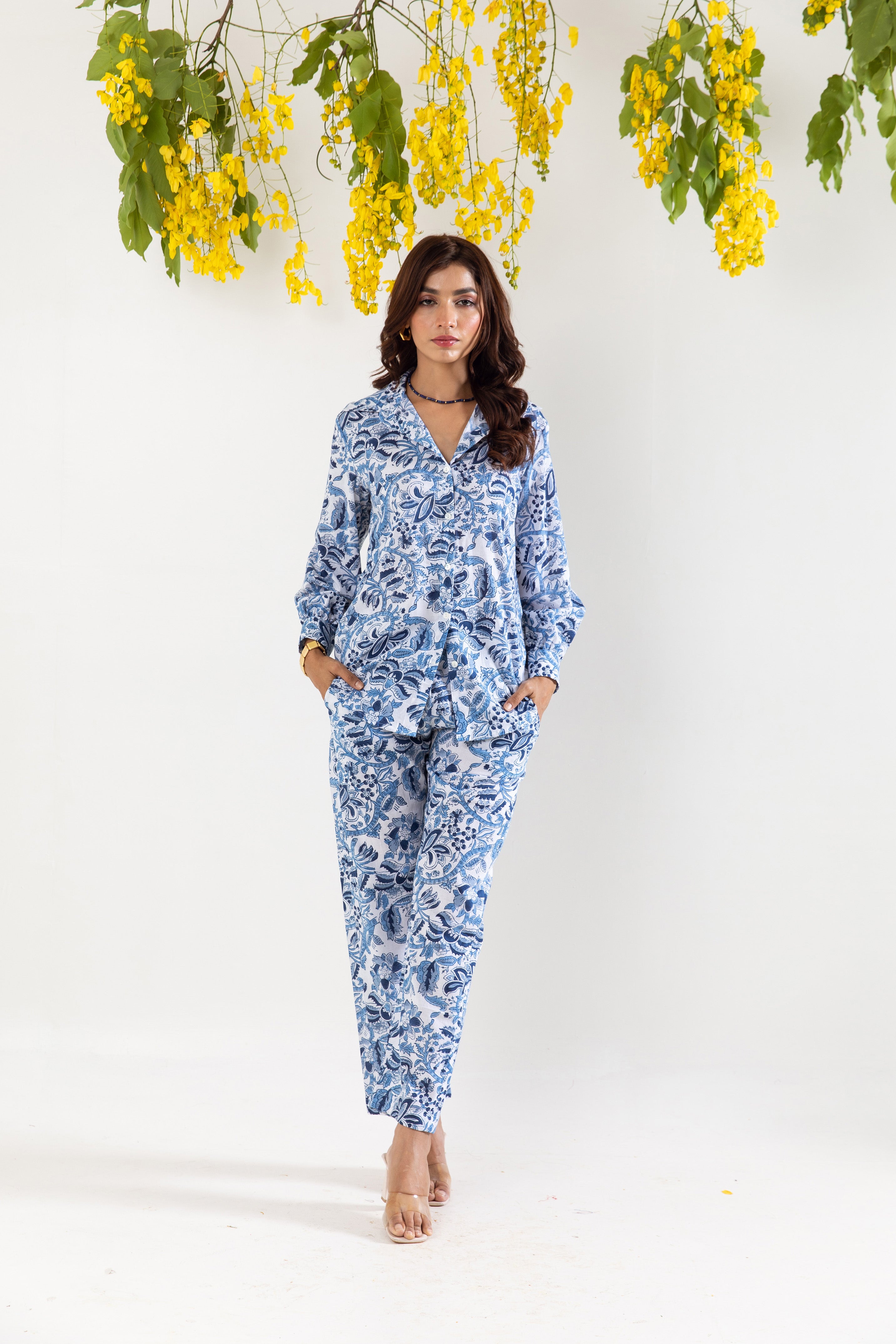 Blue pottery hand block Co-ord Set