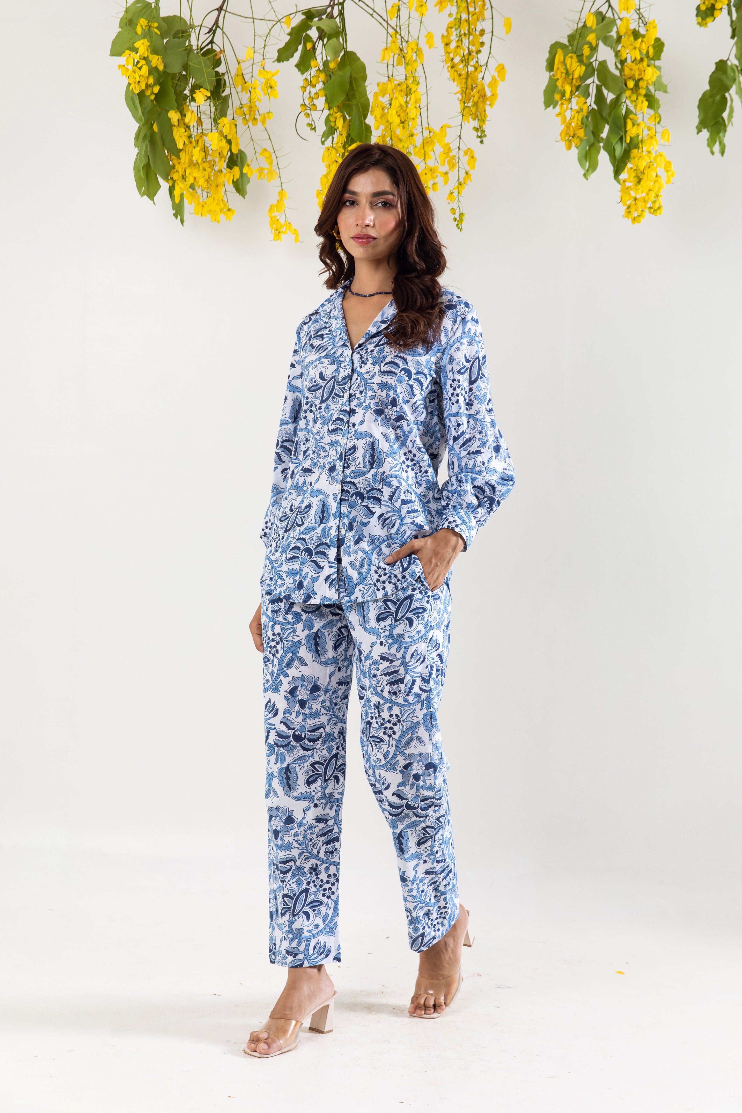 Blue pottery hand block Co-ord Set