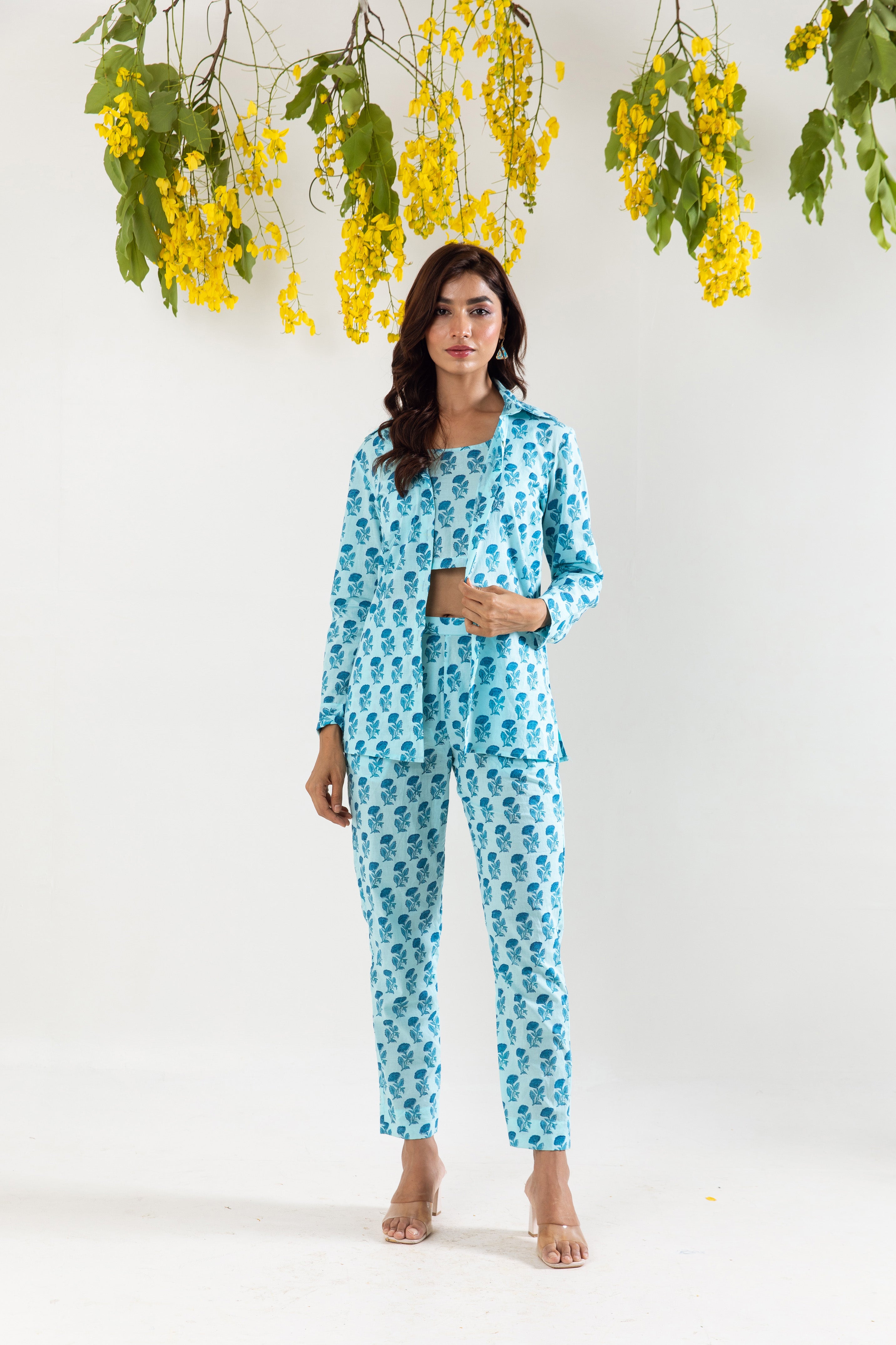 Sky Blue hand block Co-ord Set