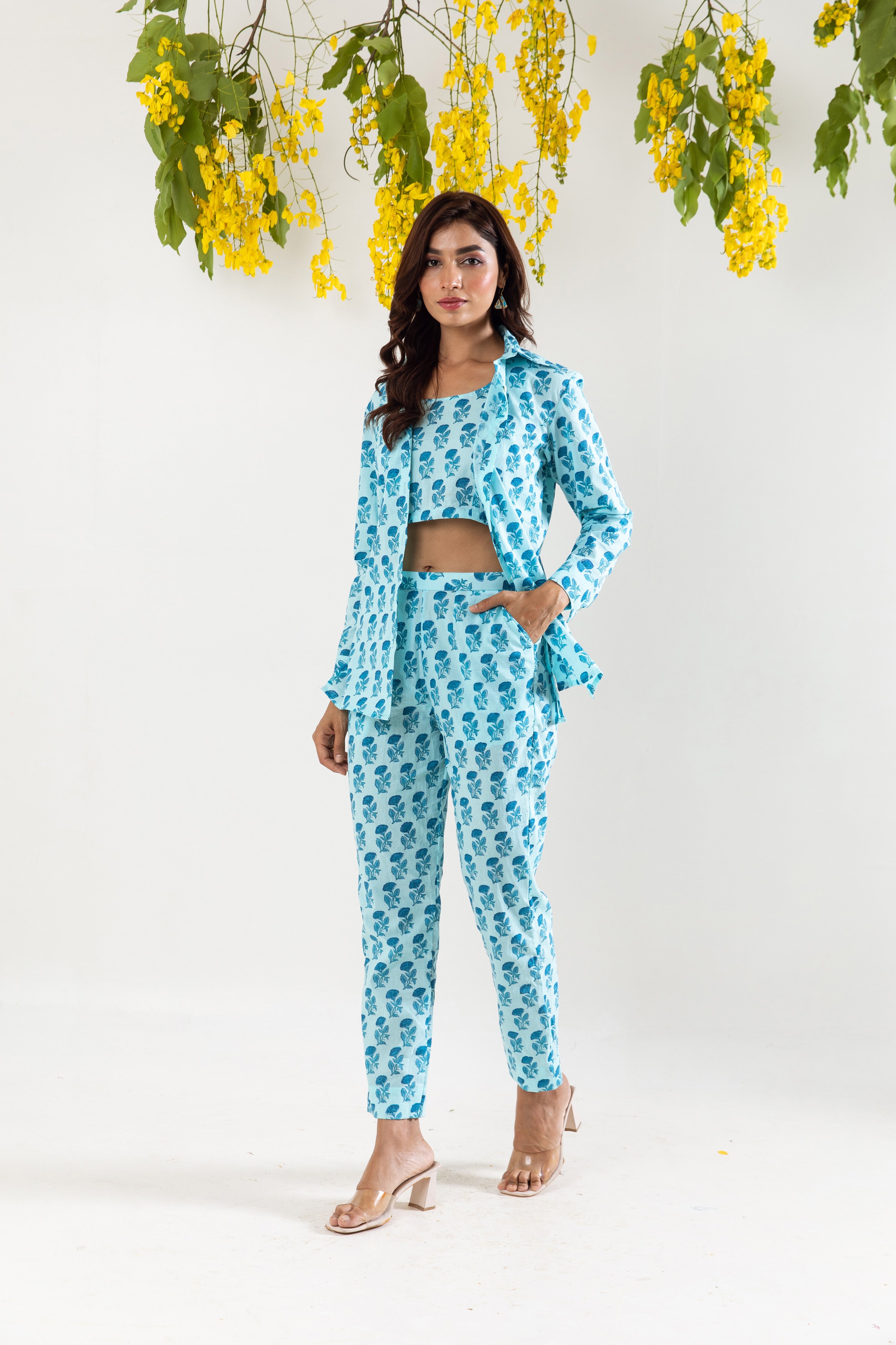 Sky Blue hand block Co-ord Set
