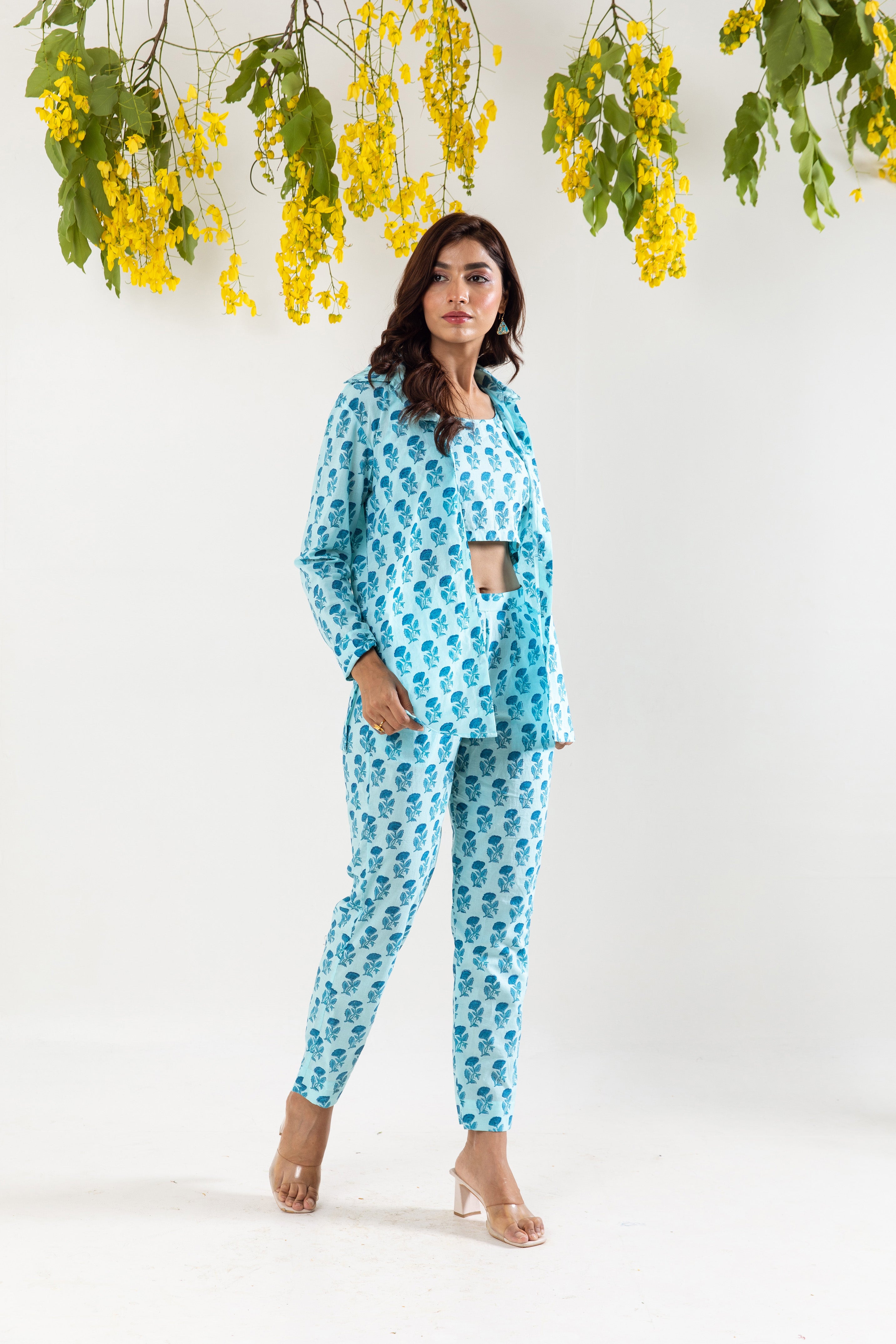 Sky Blue hand block Co-ord Set