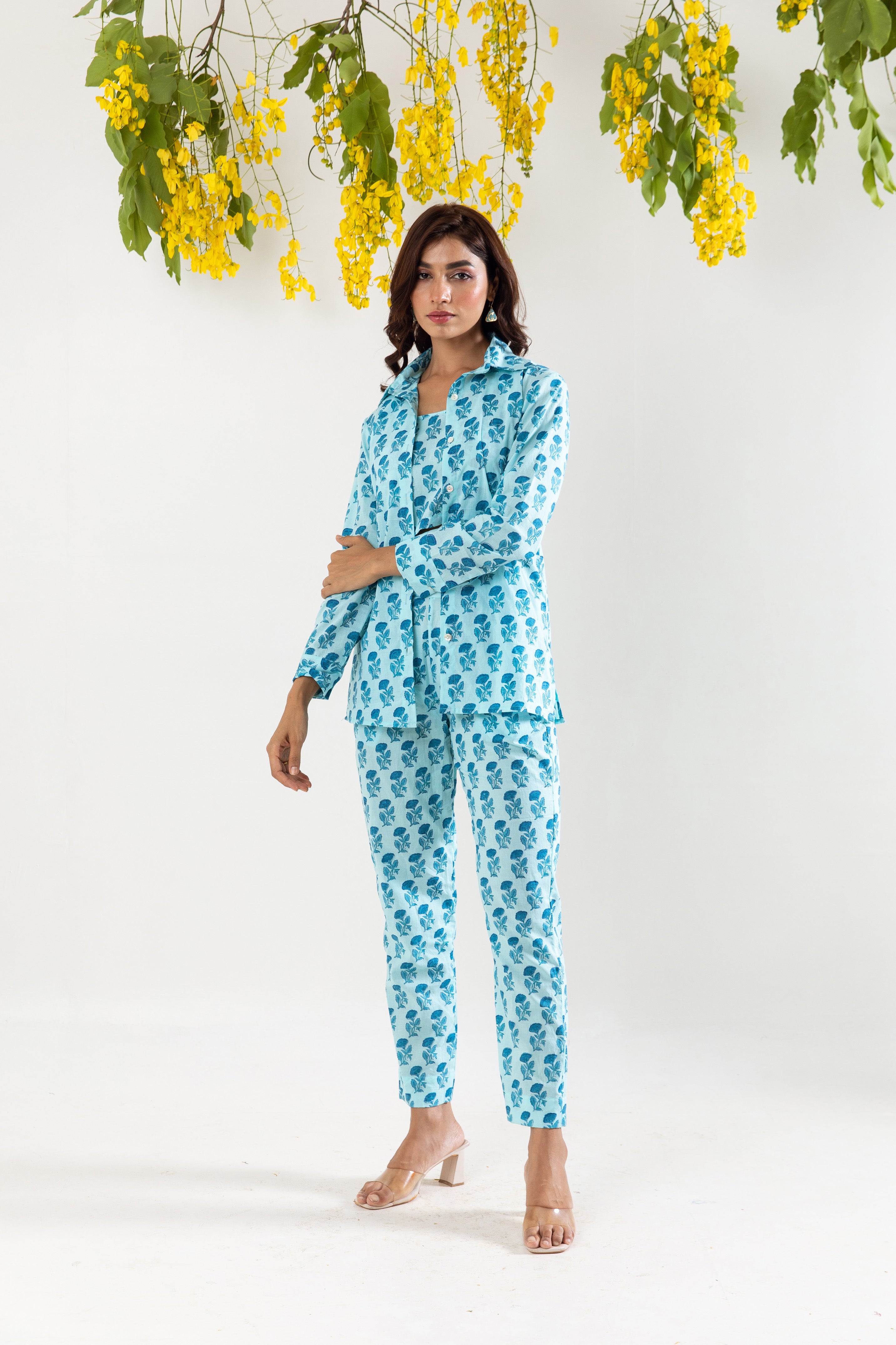 Sky Blue hand block Co-ord Set