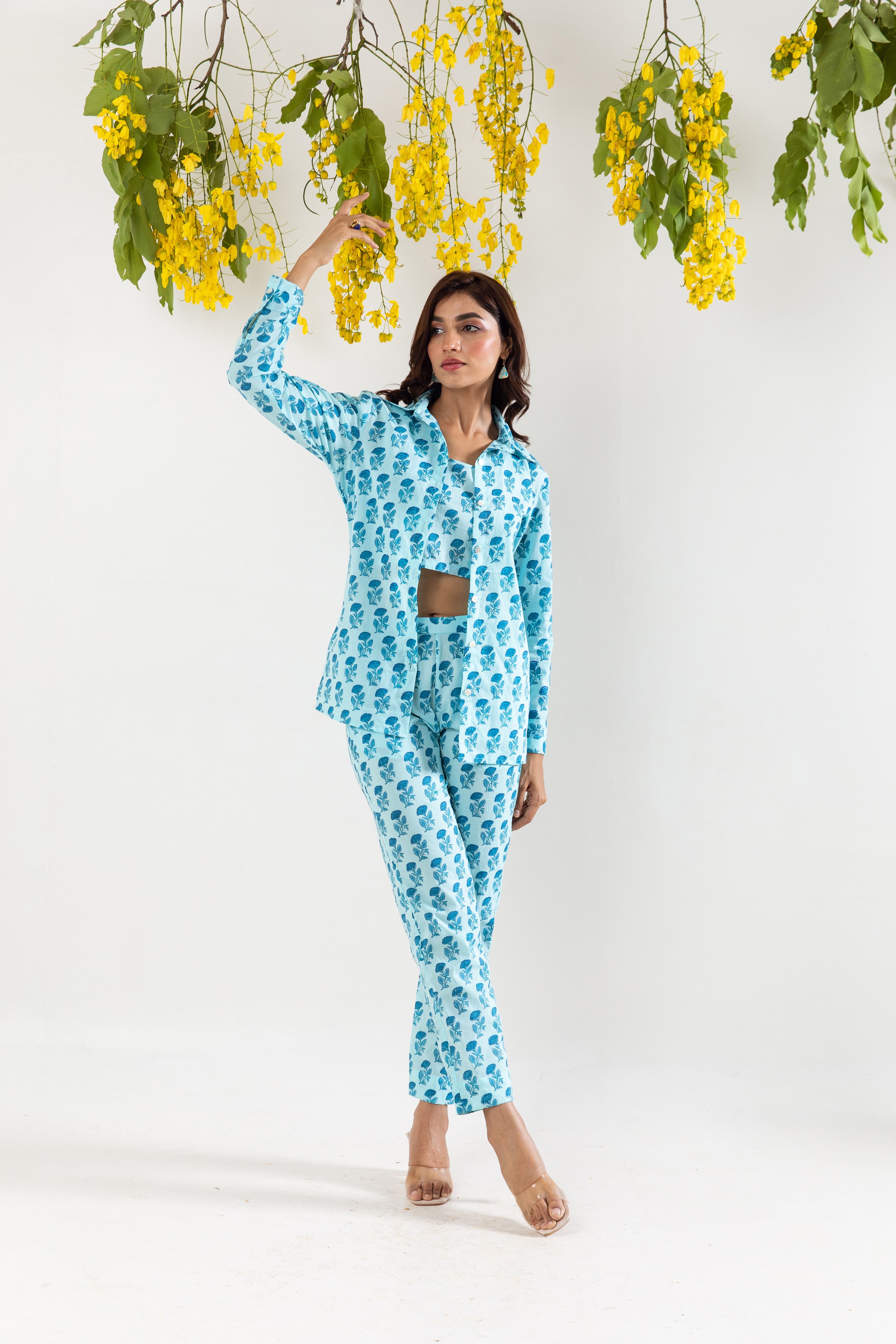 Sky Blue hand block Co-ord Set