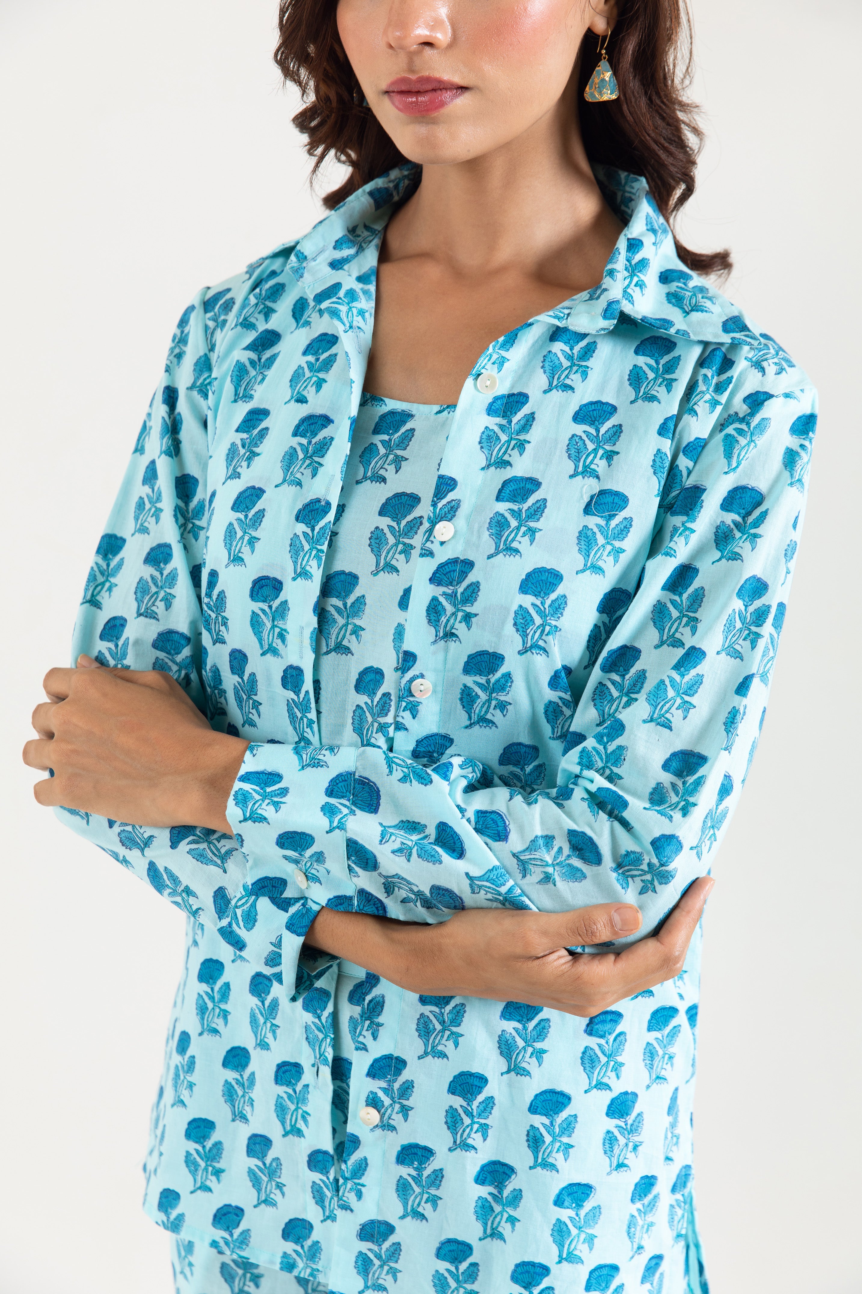 Sky Blue hand block Co-ord Set