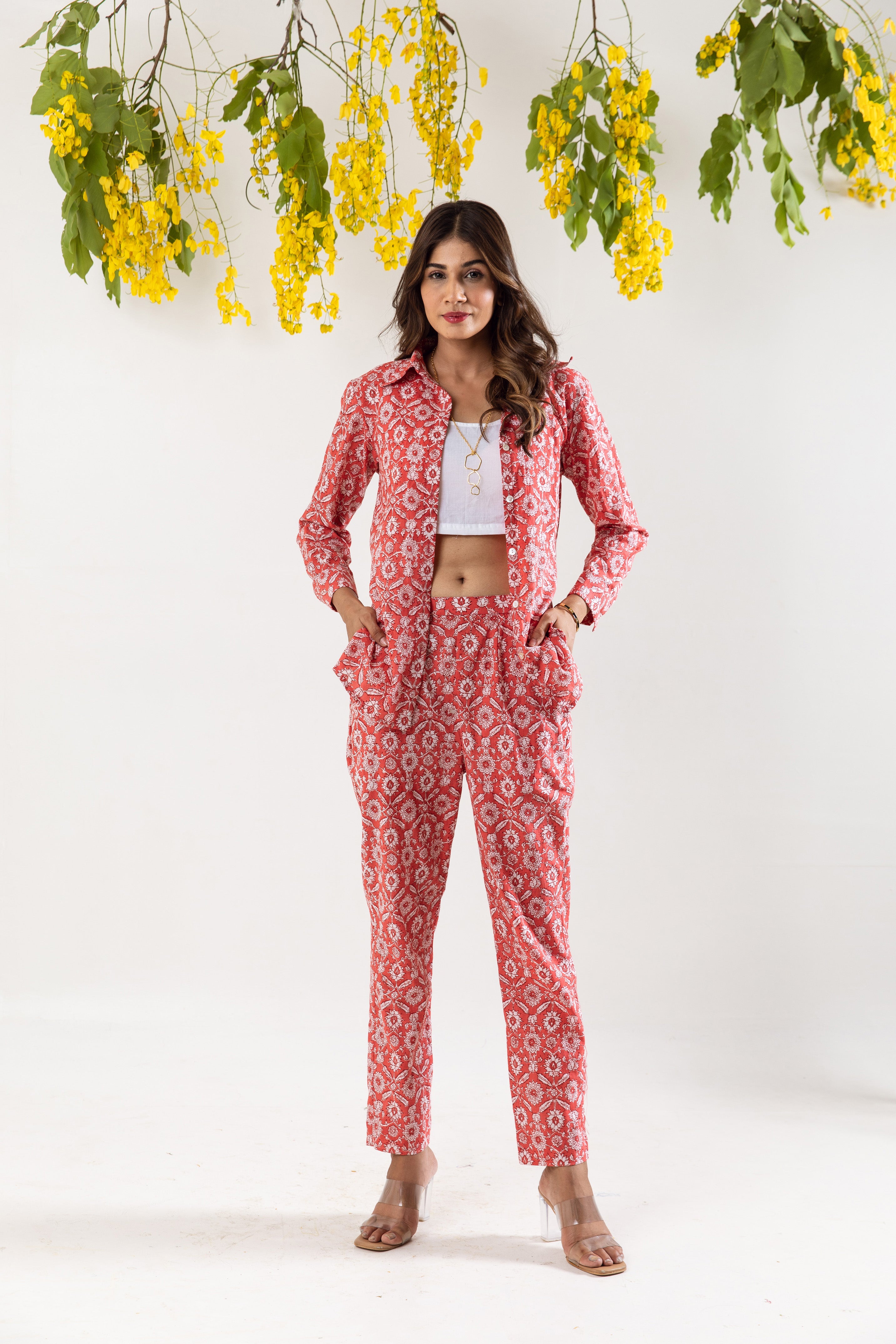 Red hand block Co-ord Set