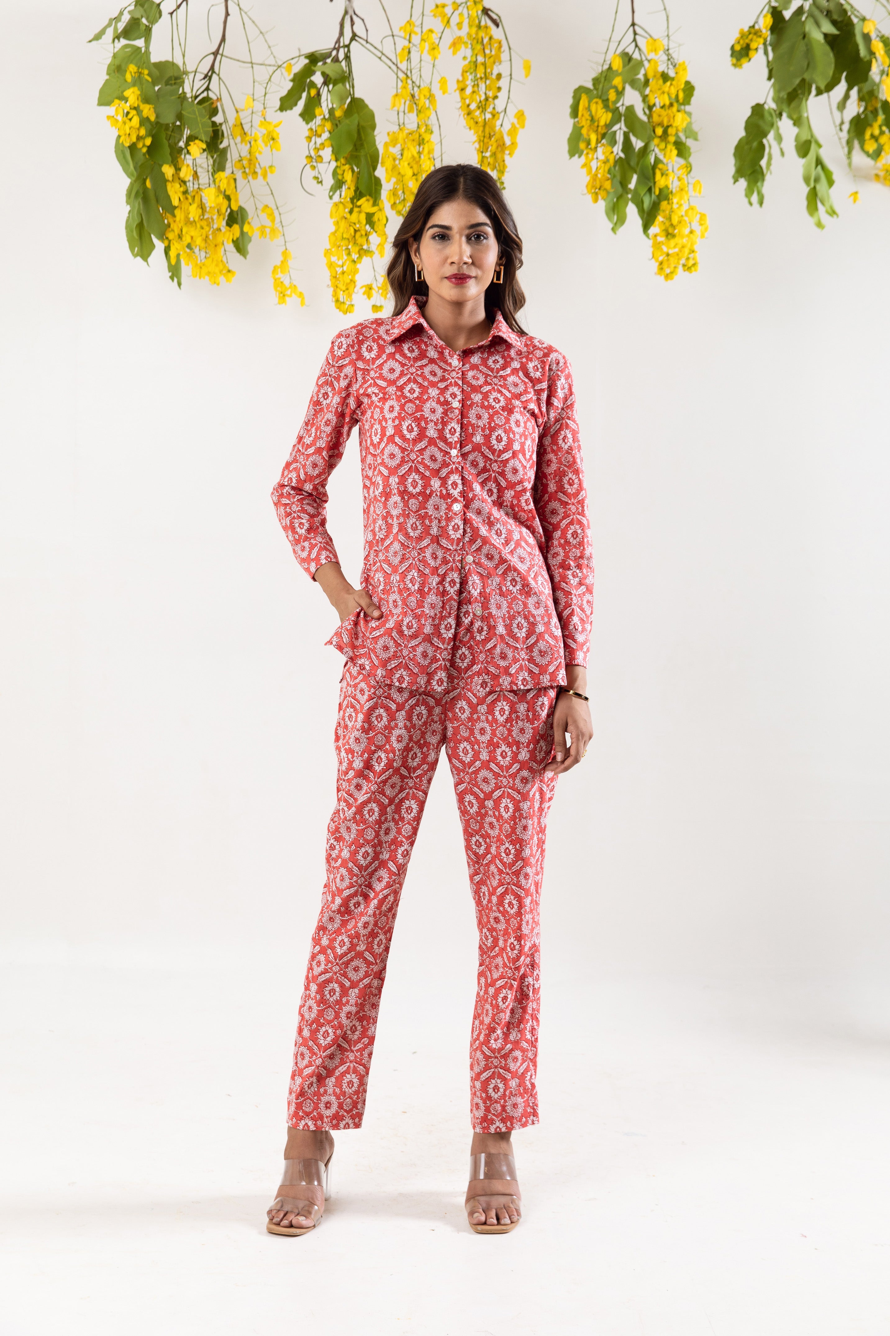 Red hand block Co-ord Set