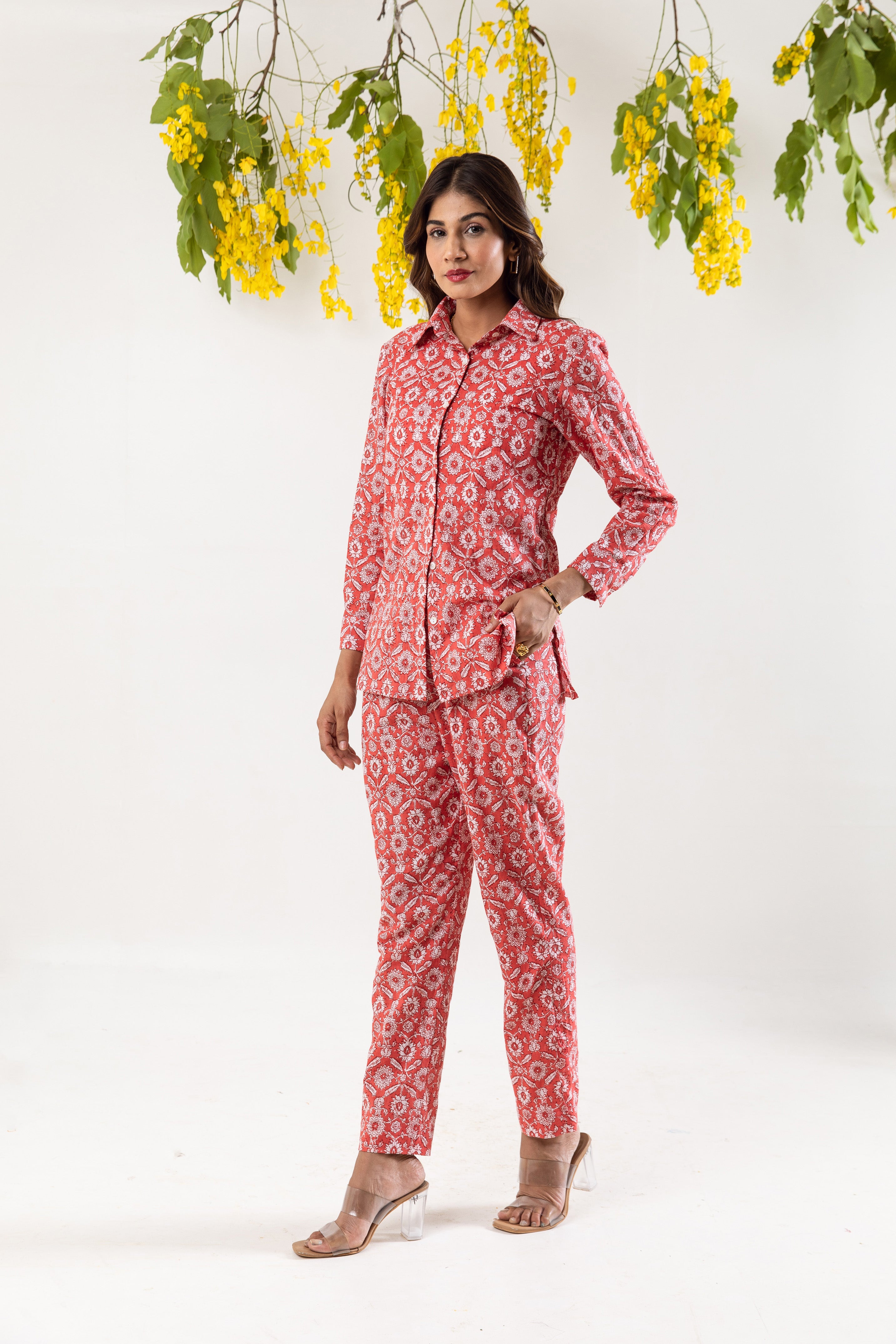 Red hand block Co-ord Set